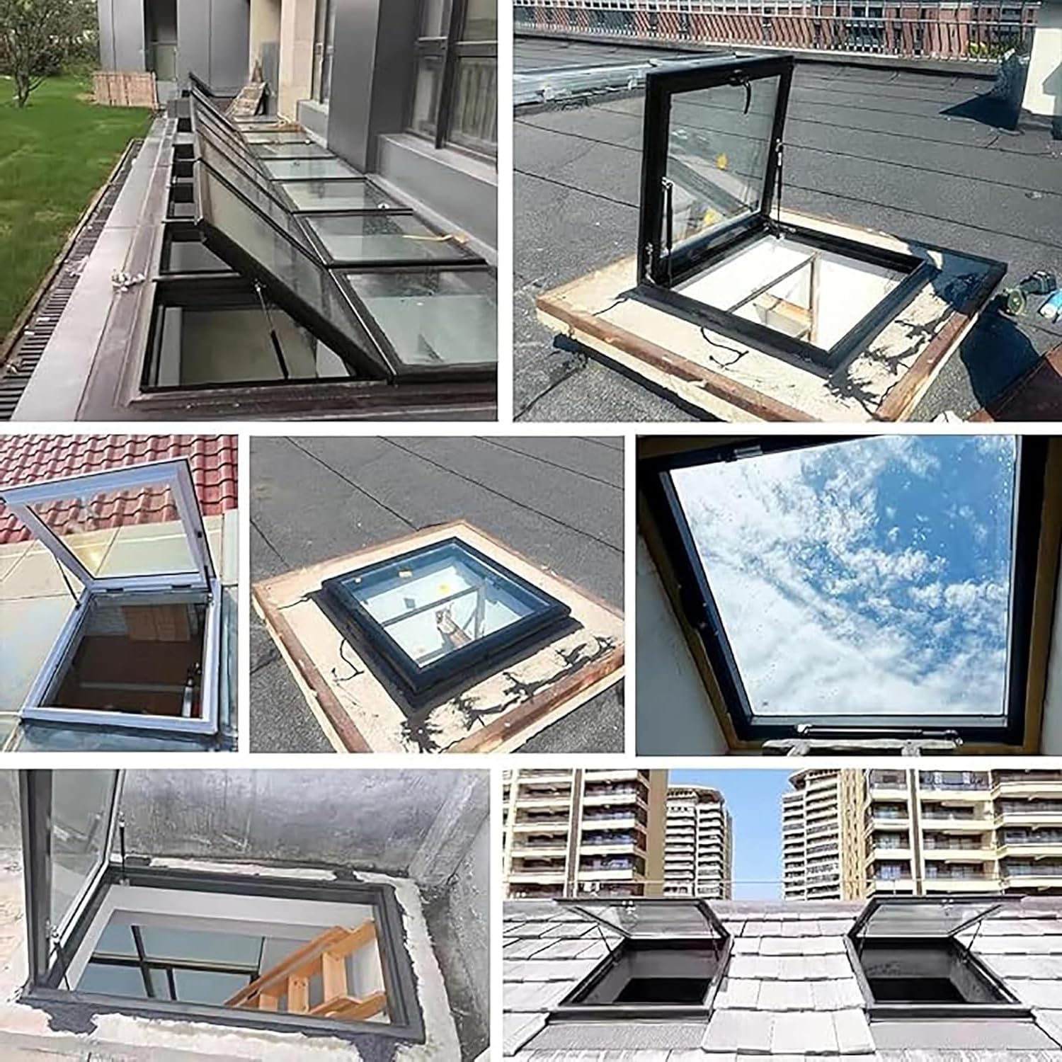 Claraboya Techo,Ventana de tejado de Aluminio,Compuerta de Acceso al Ático,para azoteas, áticos, sótanos,Gris,60×60cm