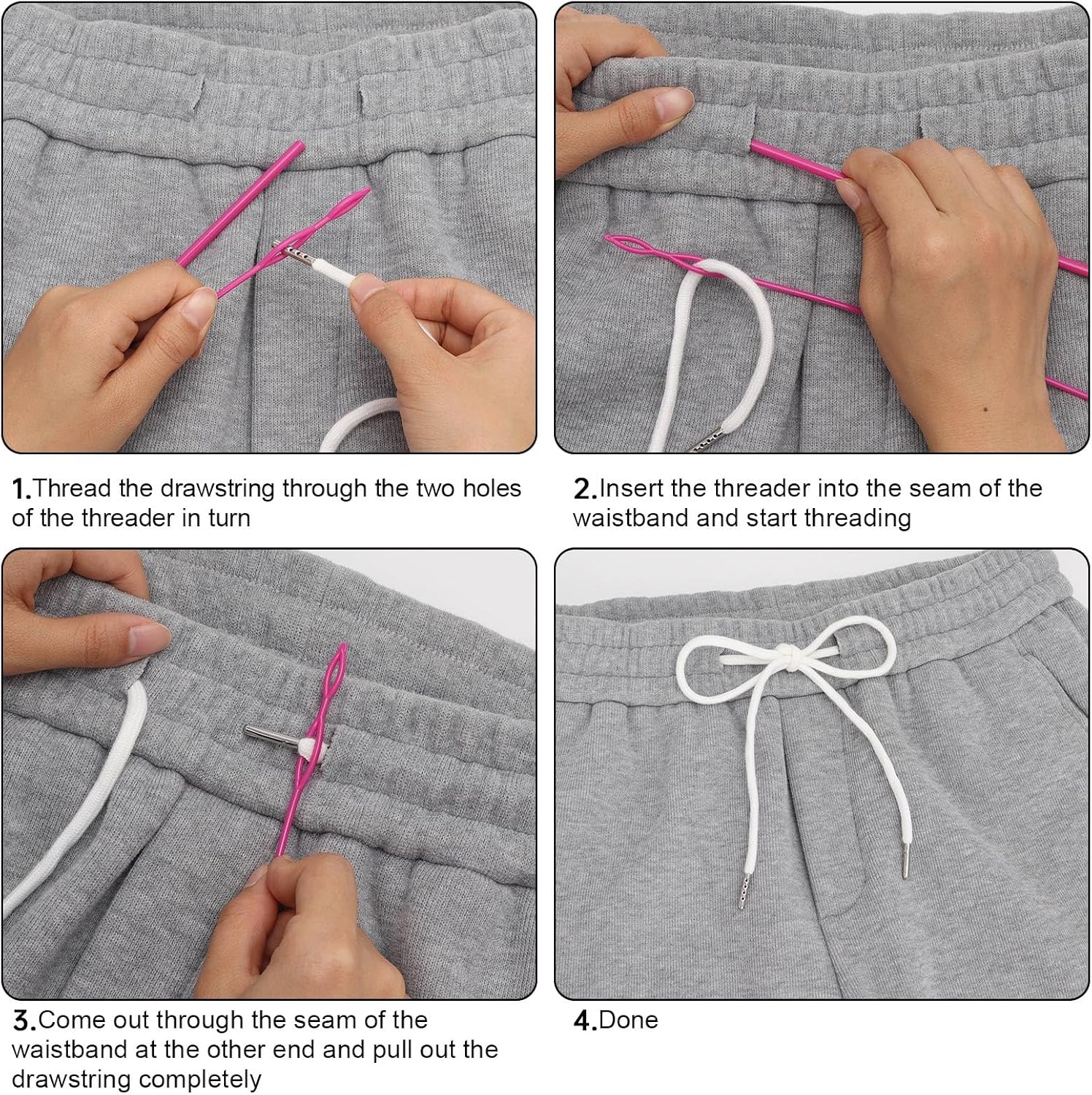 Drawstring Threader Tool Set, Sewing Loop Turner for Fabric Belt Shoulder Straps, Flexible Drawstring Threader, Easy Rope Threader Clips for Hoodie String Jackets Sweaters (9 Pack)