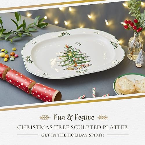 Miniatura 2 de Spode Plato de servir para árbol de Navidad, plato navideño de barro, platos de servir de Navidad para entretenimiento, apto para lavavajillas,