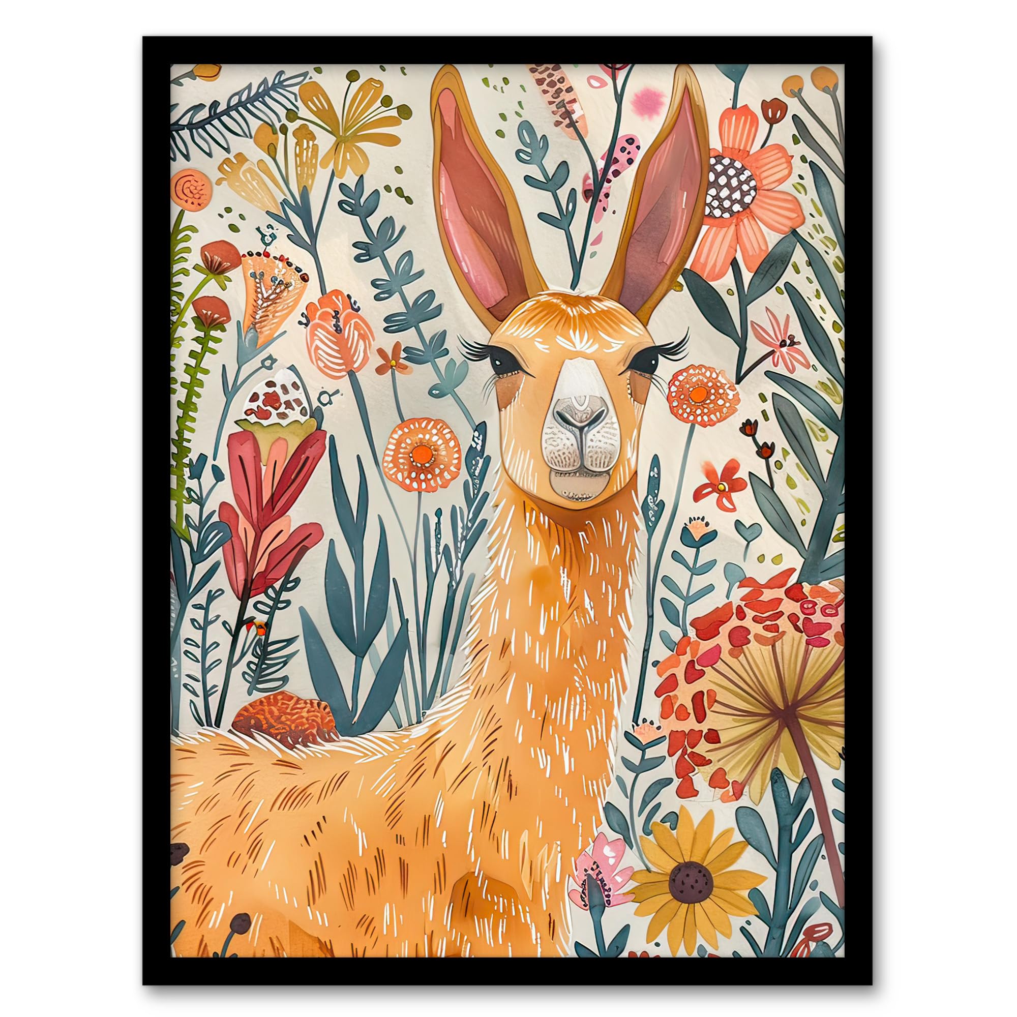 Artery8 Lady Llama With Colourful Flowers Watercolour Wall Art PrintA4 Size from B&Q