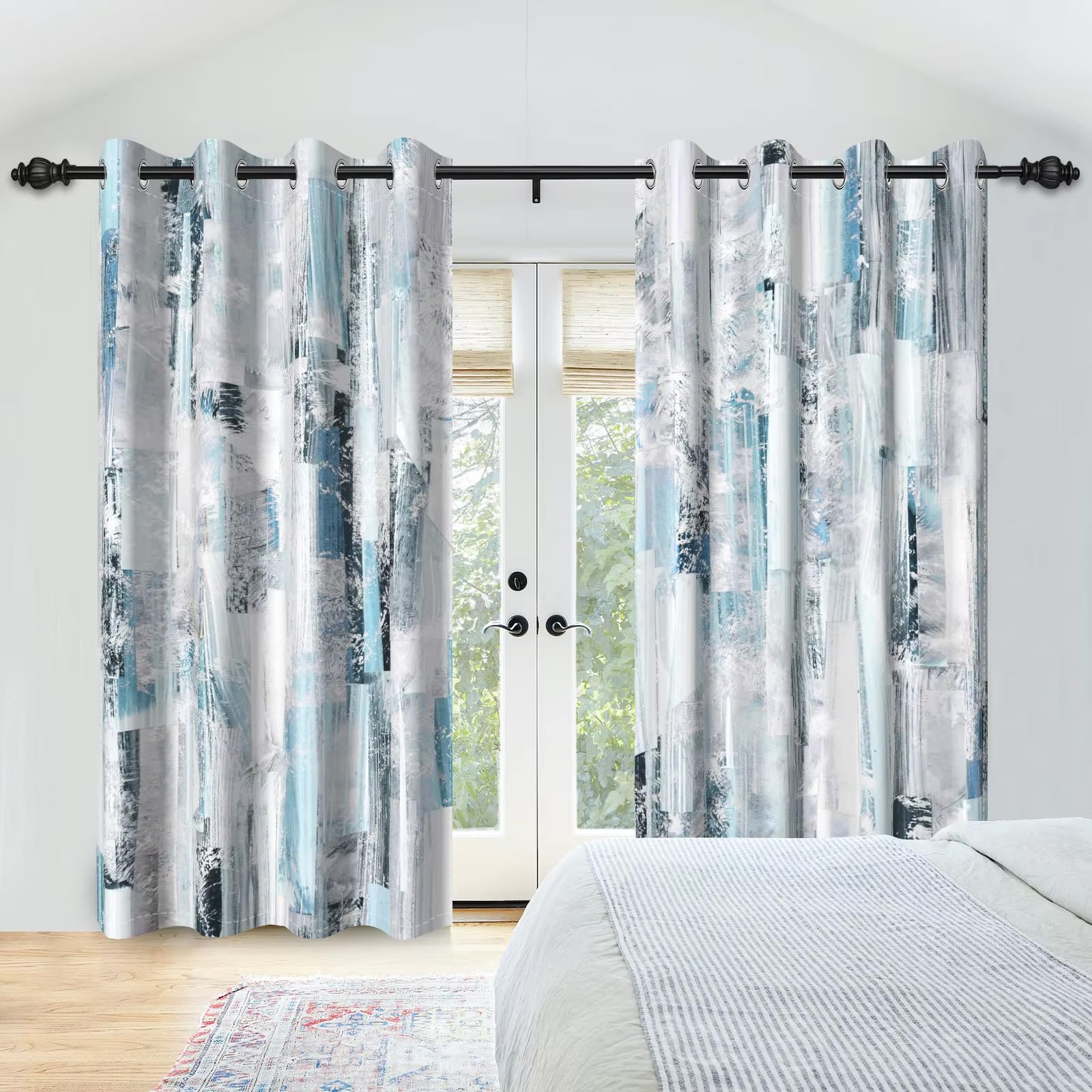 Cortinas opacas con diseño abstracto moderno, 95 % de opacidad, con estampado geométrico azul y gris, para ventana artística, para sala de estar, dormitorio y decoración. 100(W)x(H)178cmx2pcs