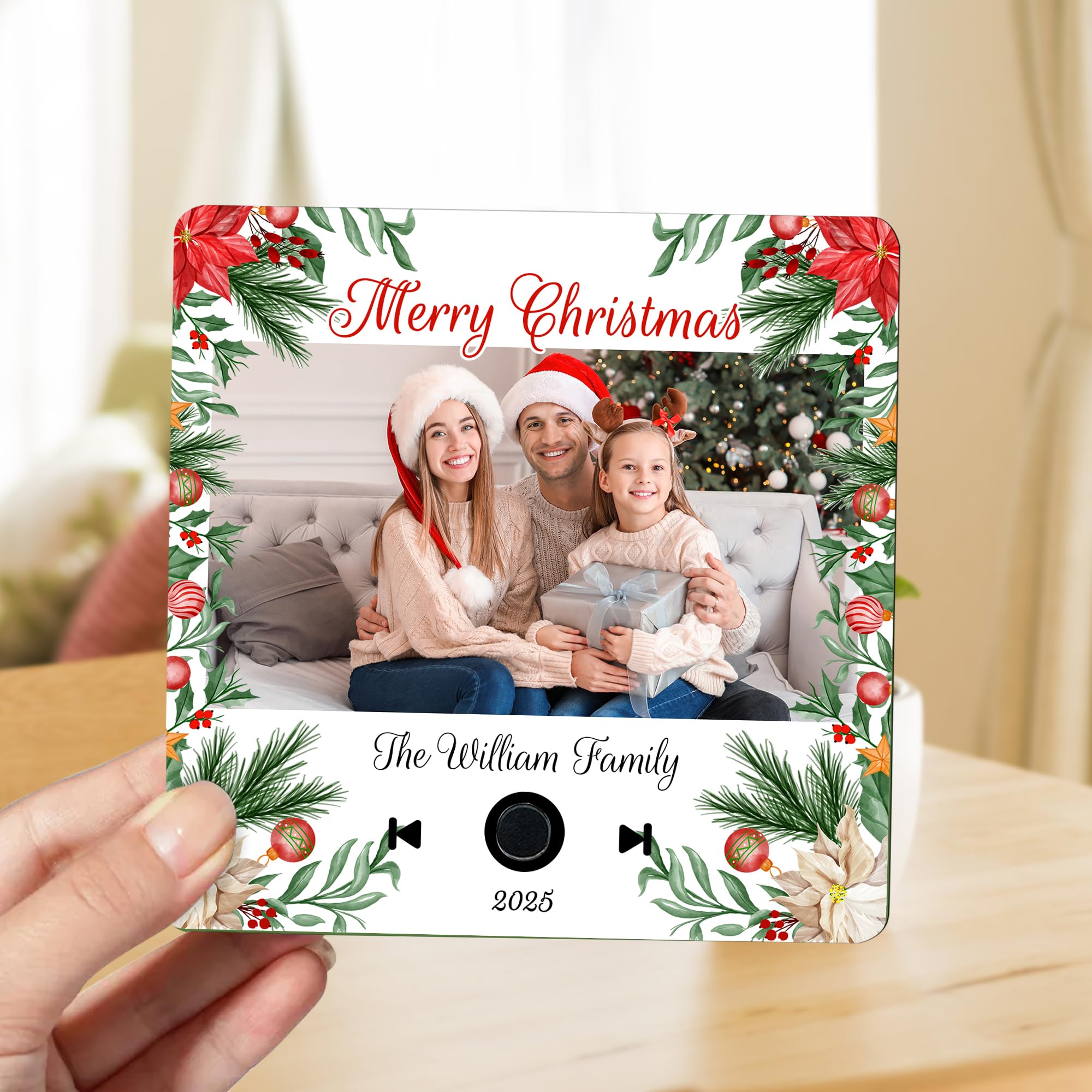 Ozinna Style 5 Personalized Photo Music Album Fridge Magnet,Custom Christmas Refrigerator Magnet With Built-In Music Player, Wall Photo Sticker Can Play Songs Xmas Gift For Family,Grandpa,Grandma