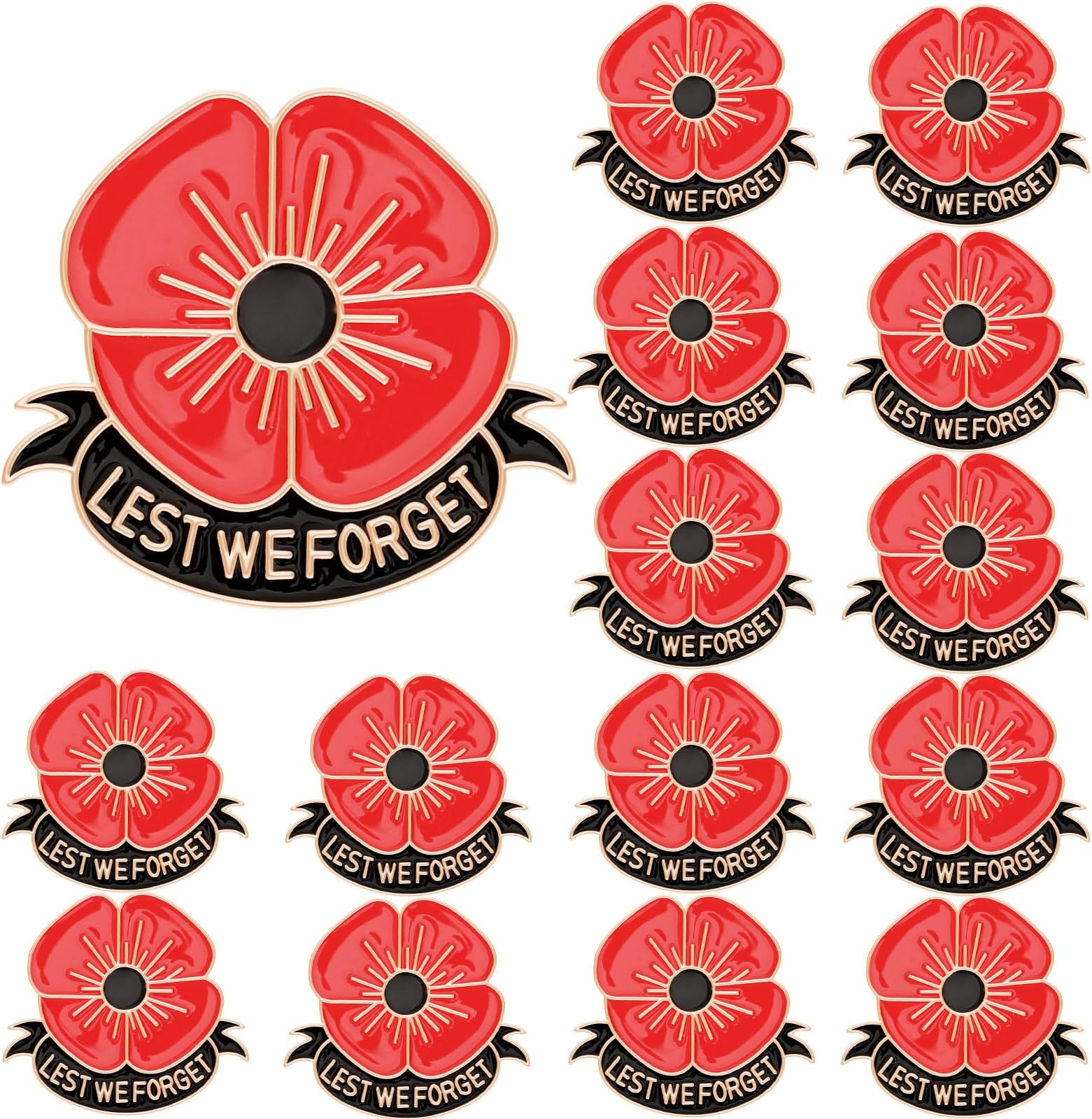 SANNIX 15Pcs Poppy Pins, Poppy Flower Brooch Pins Memorial Day Lapel Pins Lest We Forget Enamel Pins Veterans Day Badge