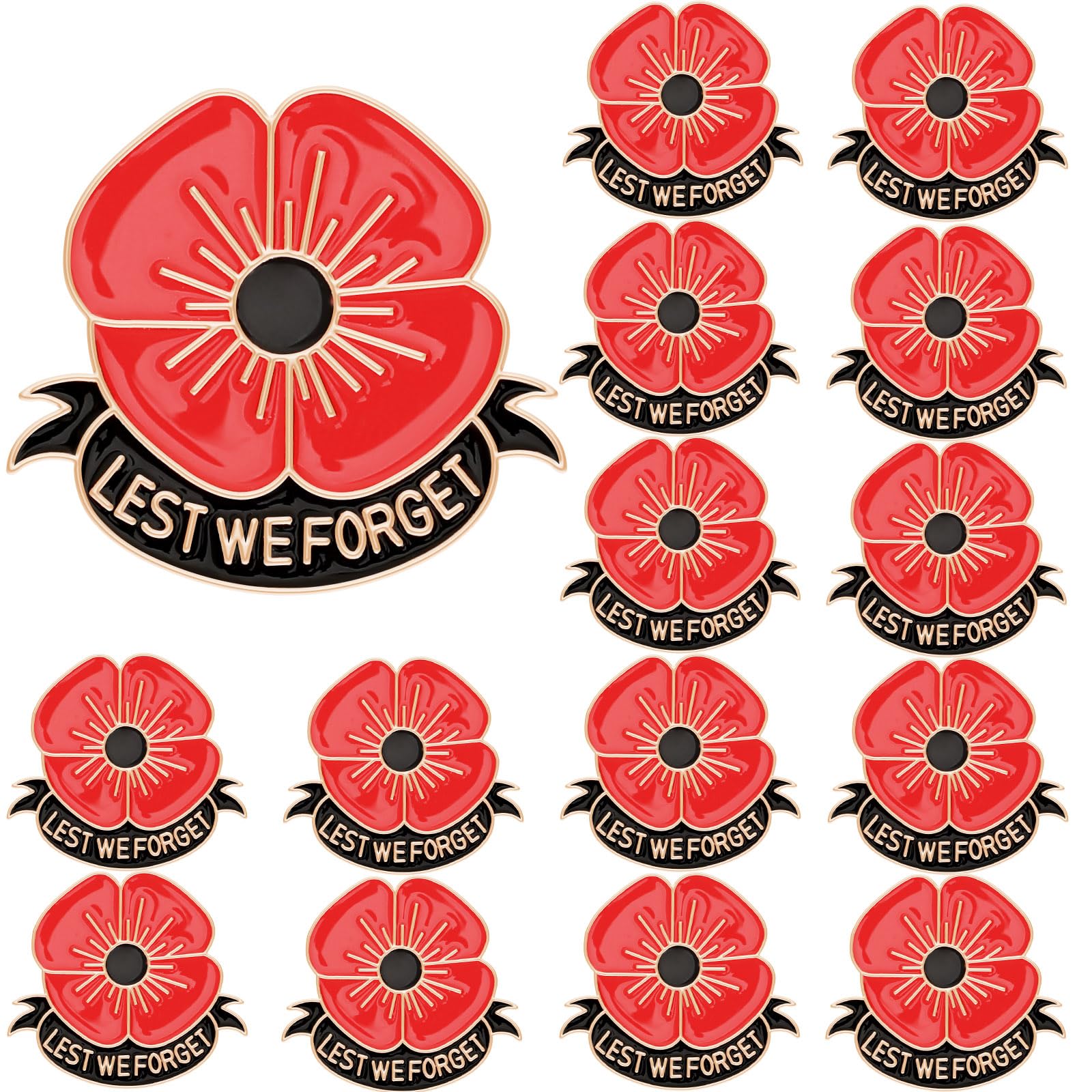 SANNIXSANNIX 15Pcs Poppy Pins, Poppy Flower Brooch Pins Memorial Day Lapel Pins Lest We Forget Enamel Pins Veterans Day Badge