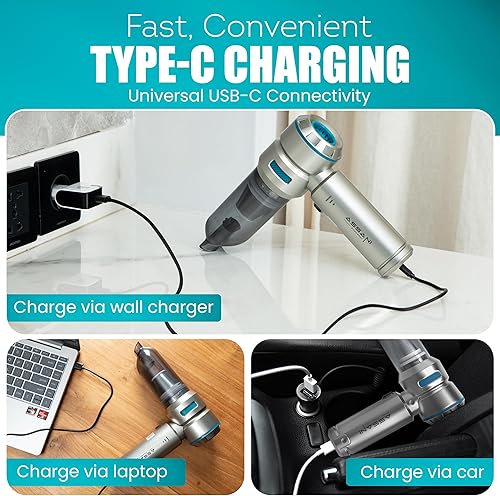 Miniatura 7 de Aspiradora inalámbrica para automóvil  Aspiradora portátil de alta potencia de 15000 PA para automóvil con aspiradora, soplador, modos de inflado y