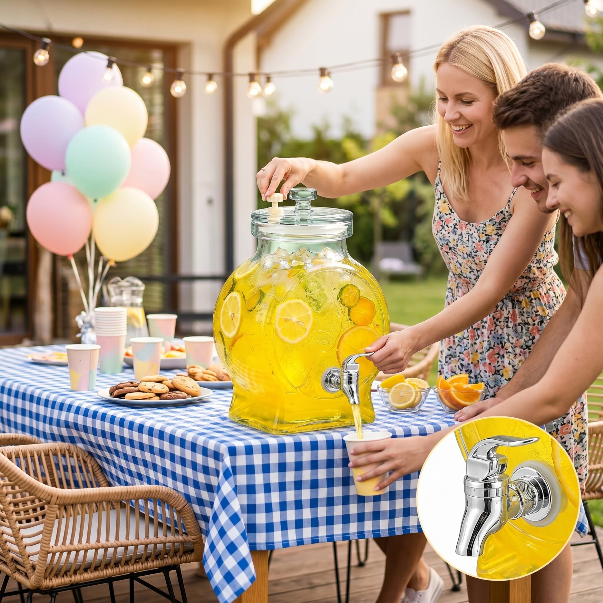 Distributeur de boissons pour réfrigérateur, distributeur de boissons en verre transparent de 2,5 l avec robinet en plastique anti-fuite pour fêtes de réfrigérateur