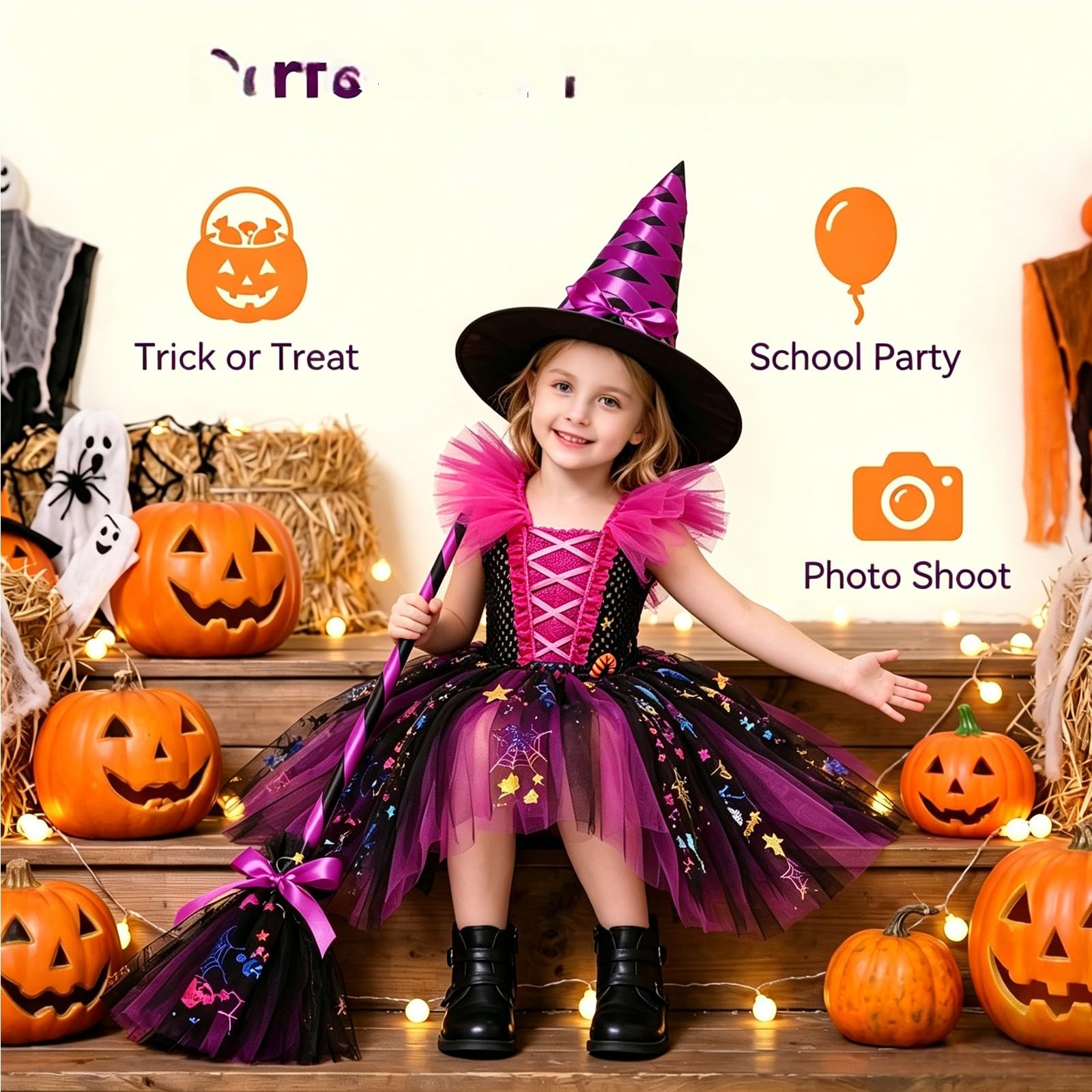Halloween-Hexenkostüm-Set Für Mädchen Halloween Kostüm Kinder Kostüme Für Kinder Hexen Zauberer PartyzubehöR Set Sommerkleid Mädchen-Kleid Kostüm Mädchen Costume
