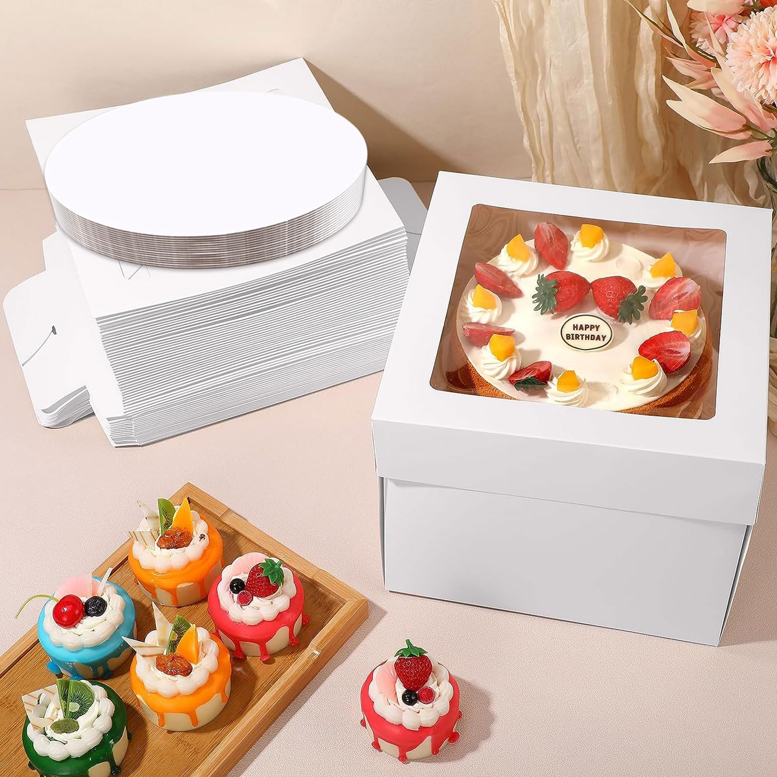 VGOODALL Kuchenschachteln Mit Fenster – 10 Stück, 25,4x25,4x20,3 Cm, Inkl. Teller & Deko