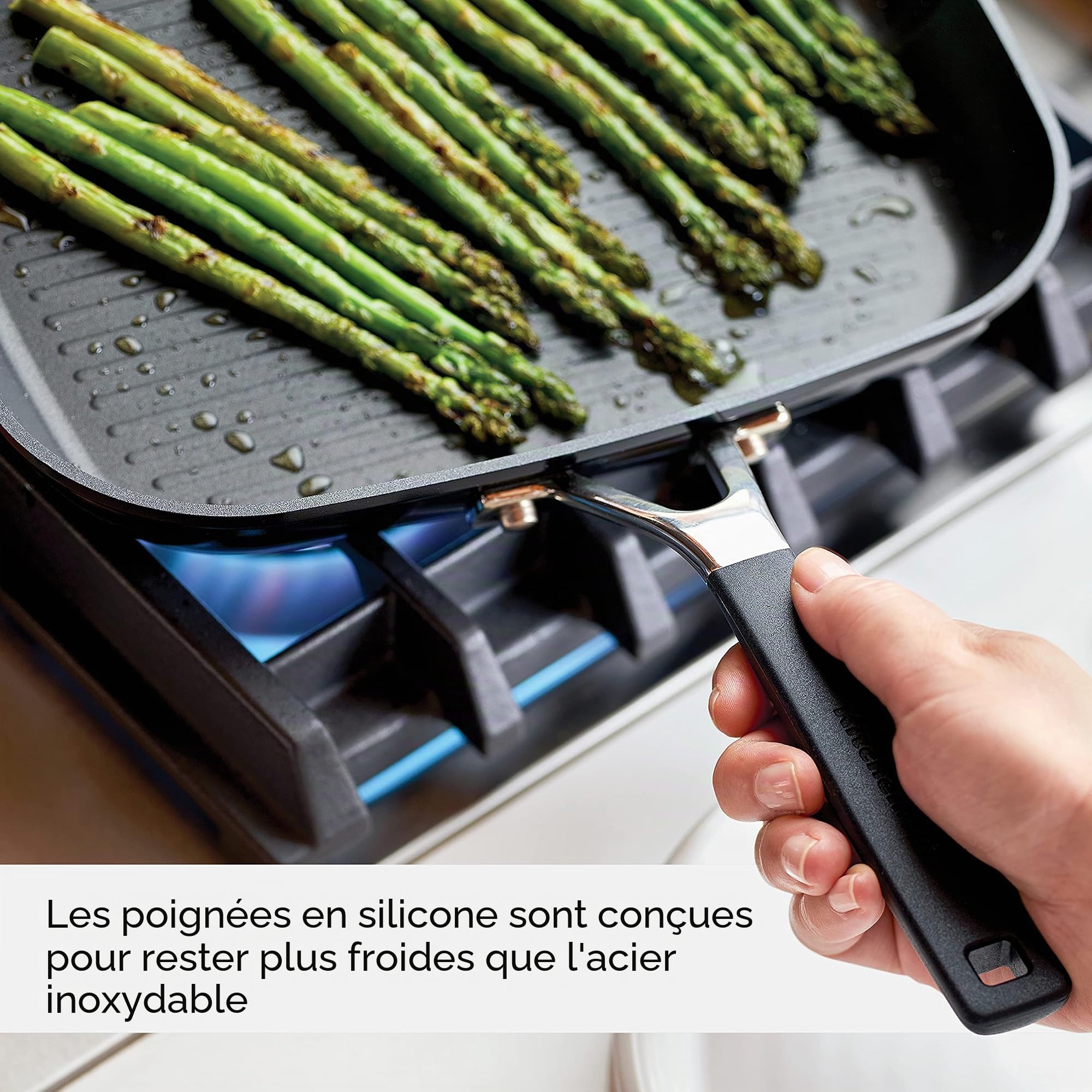 KitchenAid Poêle à griller carrée antiadhésive anodisée dure avec becs verseurs, 28 cm, noir onyx
