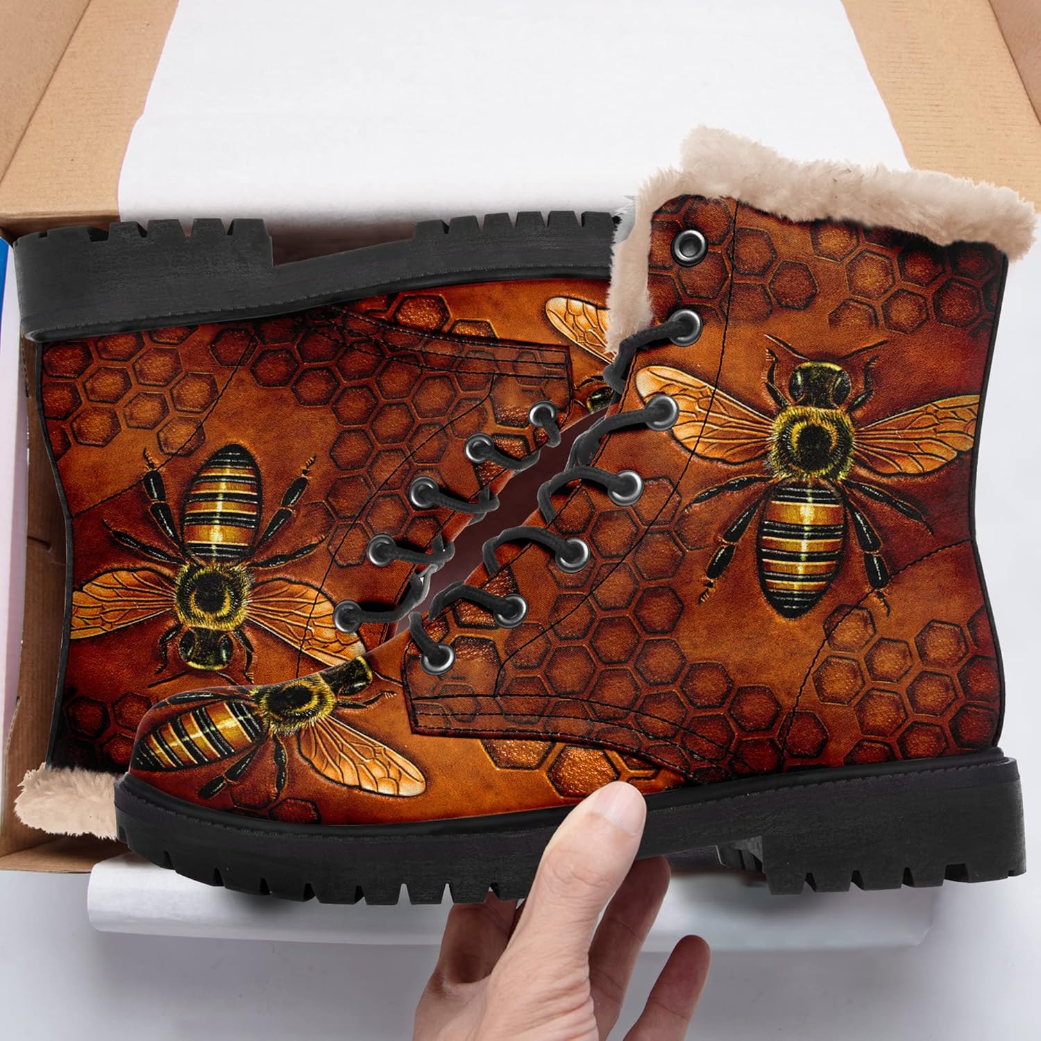 Winter Boots for Women, Custom Christmas Boots Santa Claus Print Ladies Fur Lined Lace up Ankle Boots Comfortable Warm Winter Snow Shoes Outdoor Christmas Gift - Image 6