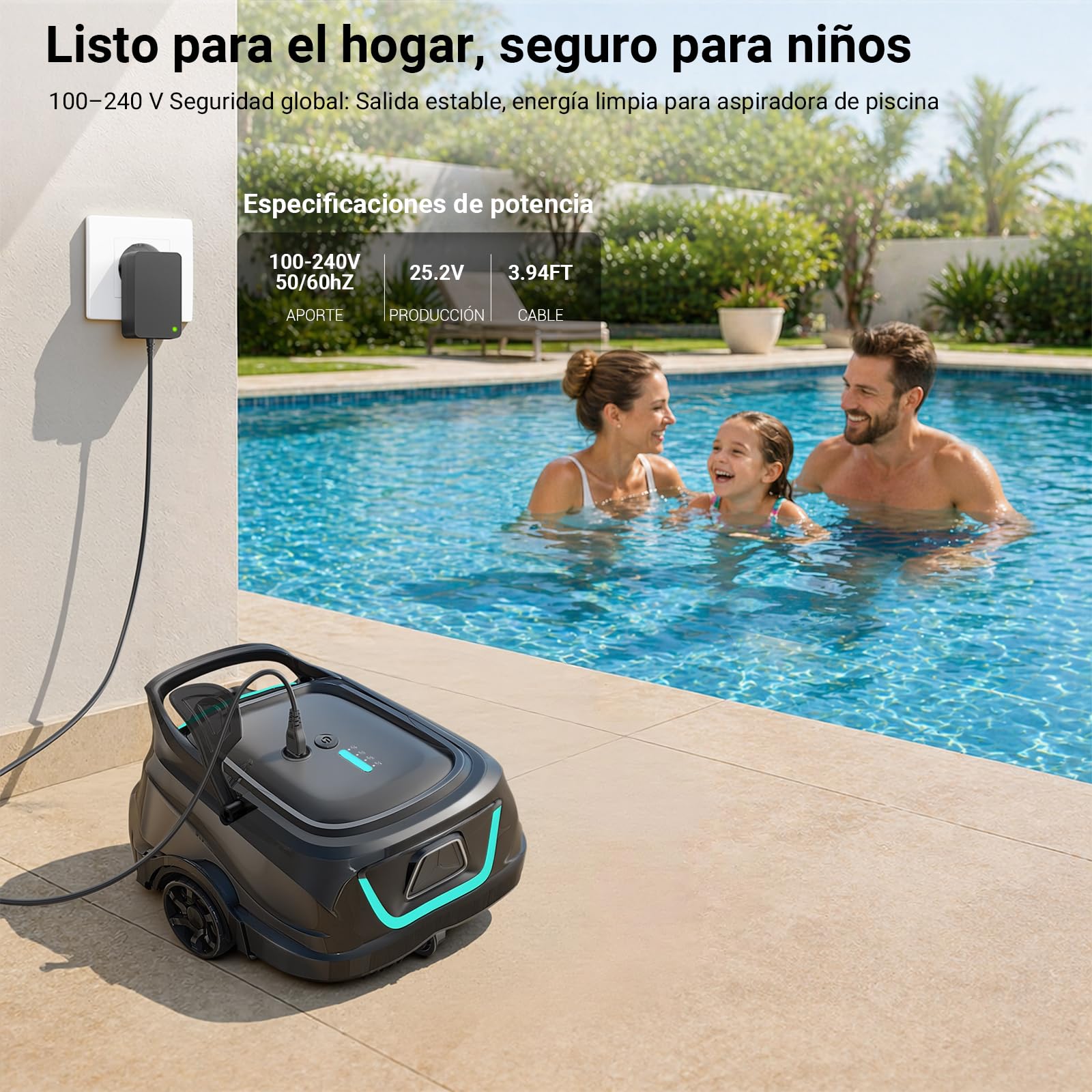 Bouge Aspirador Piscina Cargador Cable Compatible con WYBOT A1 Pool Robot Cleaner Sustitución Cargador Adaptador para Robot Limpiafondos Piscina