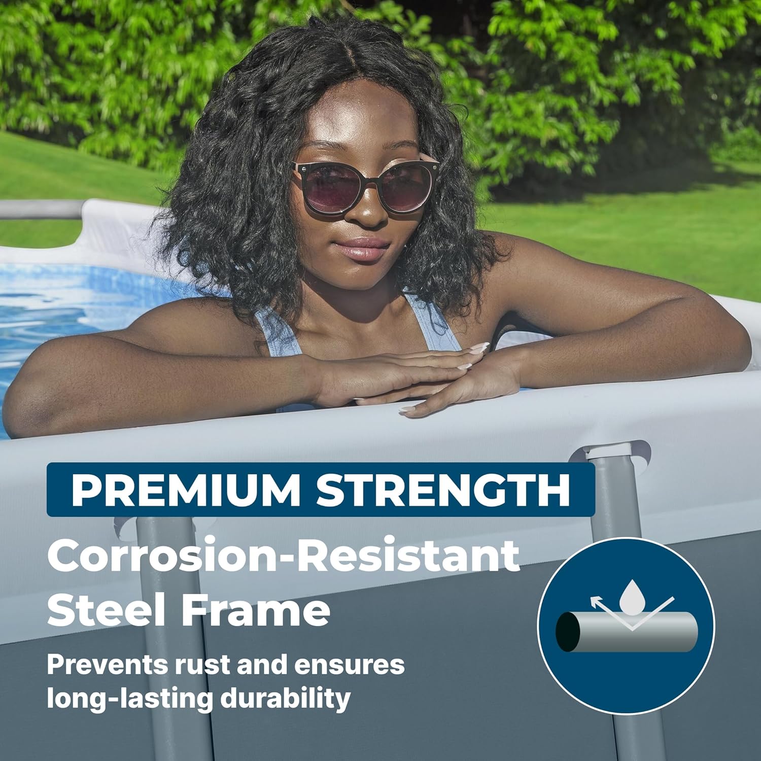 Bestway Power Steel 24’ x 12' x 52” Above Ground Pool, Rectangular Metal Frame Outdoor Swimming Pool Set with Sand Filter Pump, Ladder, and Cover