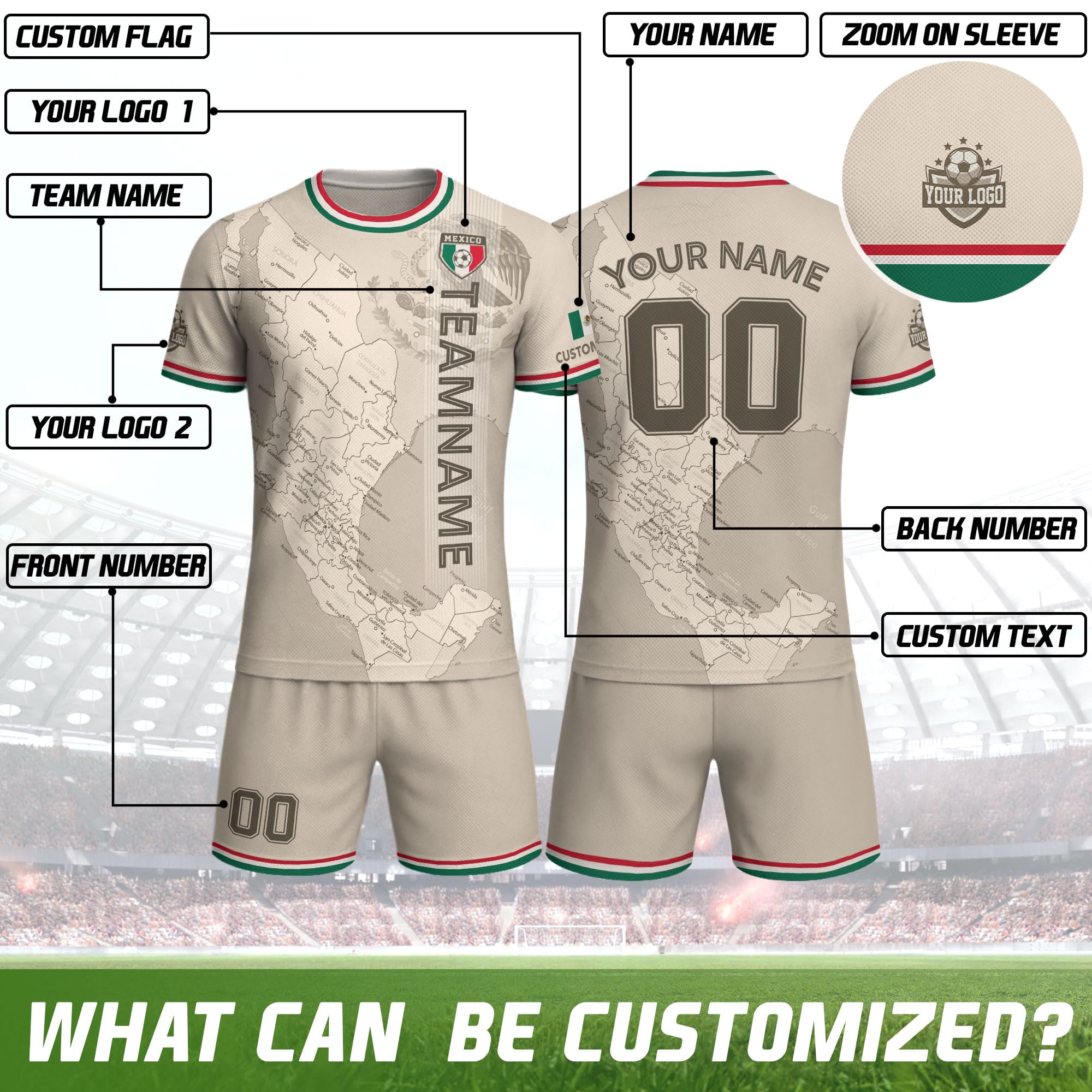 Custom Mexico Soccer Jersey, Soccer Jerseys Men with Name Number, Sports Team Jerseys, Mexico Jersey Kids (WarmSand)