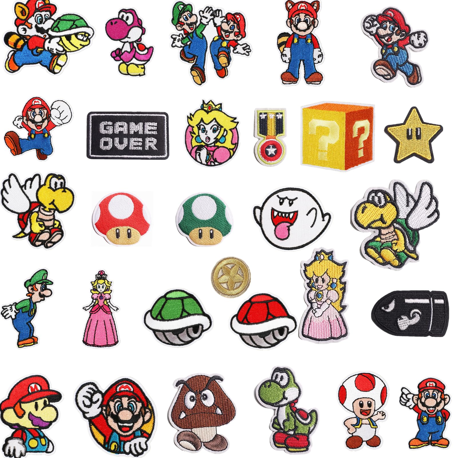 Mario and Luigi lron on Patches, Morale Patches for Clothing Jeans Jackets Backpack, Wario Mushroom Anime Iron on Decals Embroidery Cloth Aesthetic DIY Kits (1 Set)