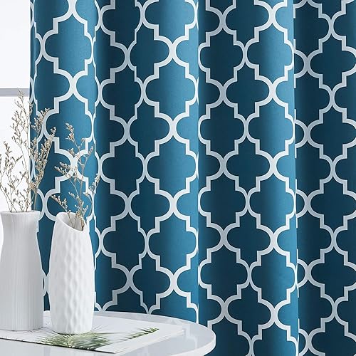 Miniatura 4 de HLC.ME - Cortinas opacas con estampado de celosía de 63 pulgadas, con aislamiento térmico, para oscurecer la habitación, con ojales, cortinas de