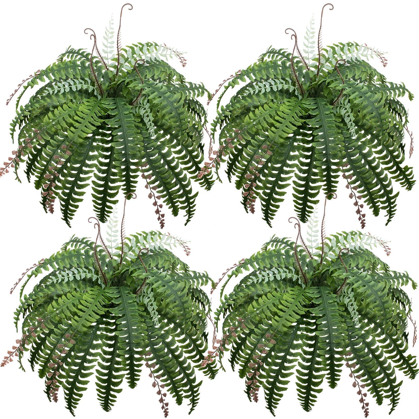 LUZOGA 37 Inch Artificial Boston Fern Large Hanging Plant, Set of 4, Fake Ferns that Look Real for Home and Office Decor, Faux Fern Vines with 36
