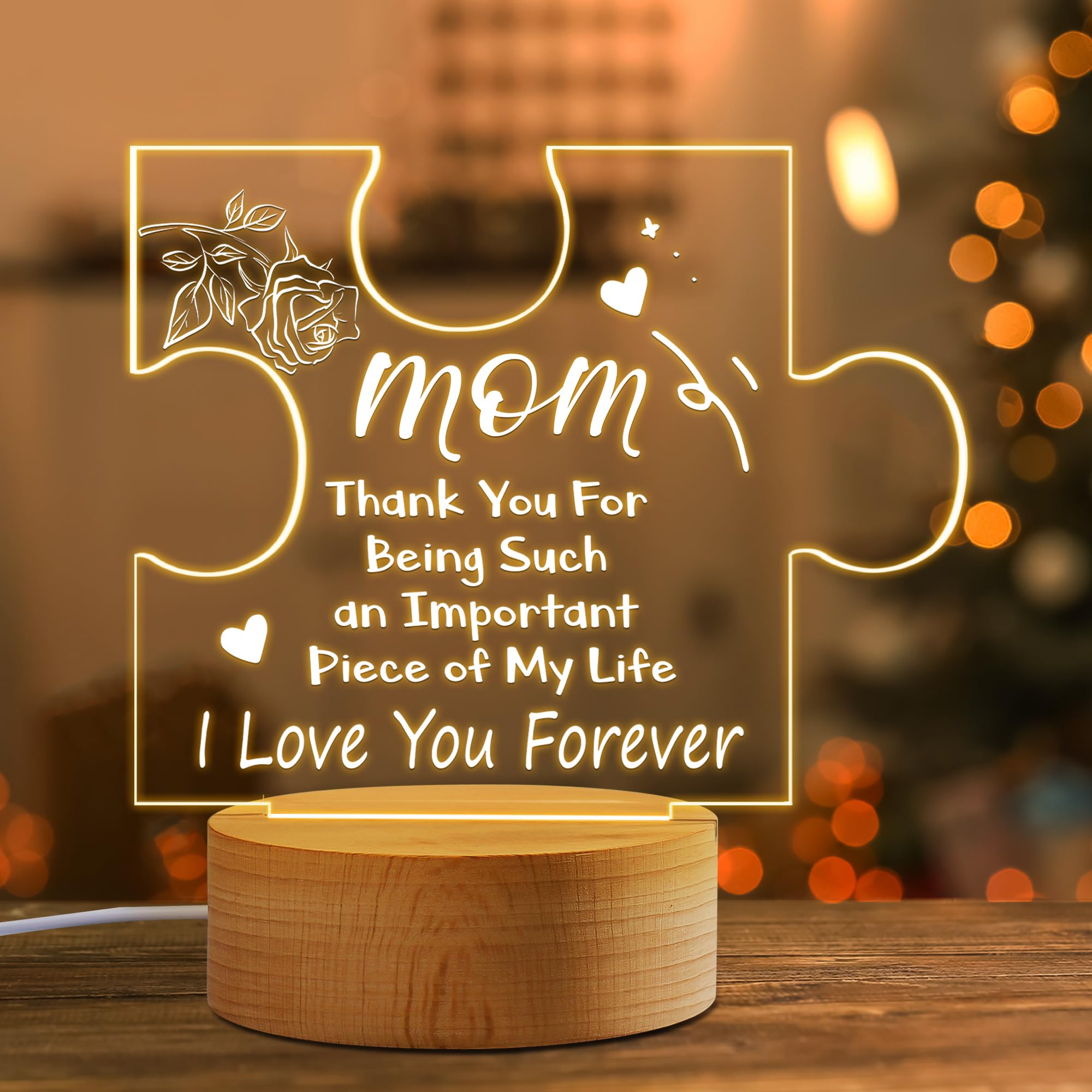 Coldbling Mom Gifts Night Light - Mothers Day Gifts for Moms Stepmom Birthday from Daughter Son, Acrylic Engraved Night Lamp for Mother in Law Bonus Mom Valentines Day Christmas Gift for Mommy