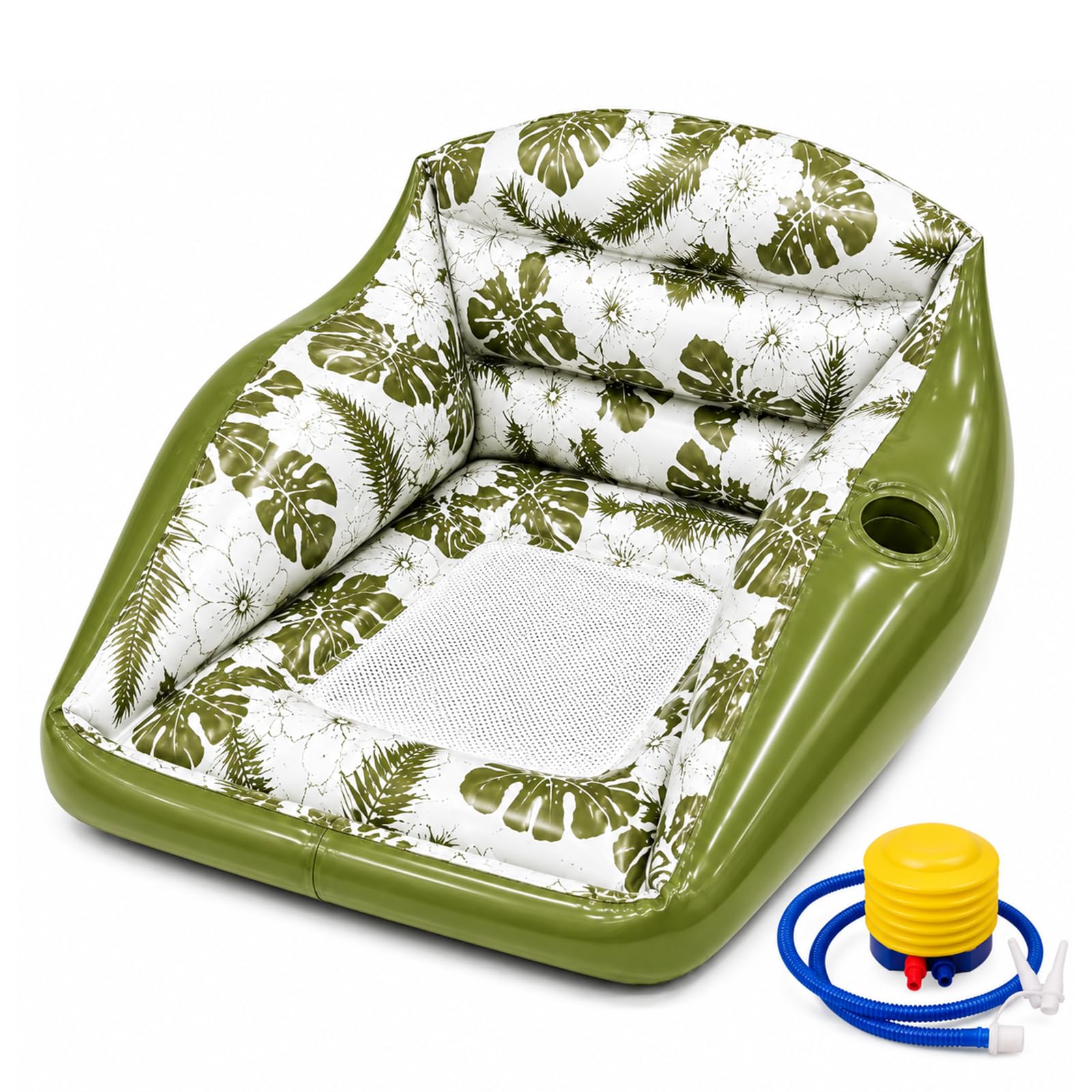 3-in-1 Inflatable Pool Lounge Chair, Adult Water Inflatable Pool Float with Cup Holder, Comfortable Heavy Duty Beach Pool Chairs Outdoor for Parties Summer Vacation (Green)
