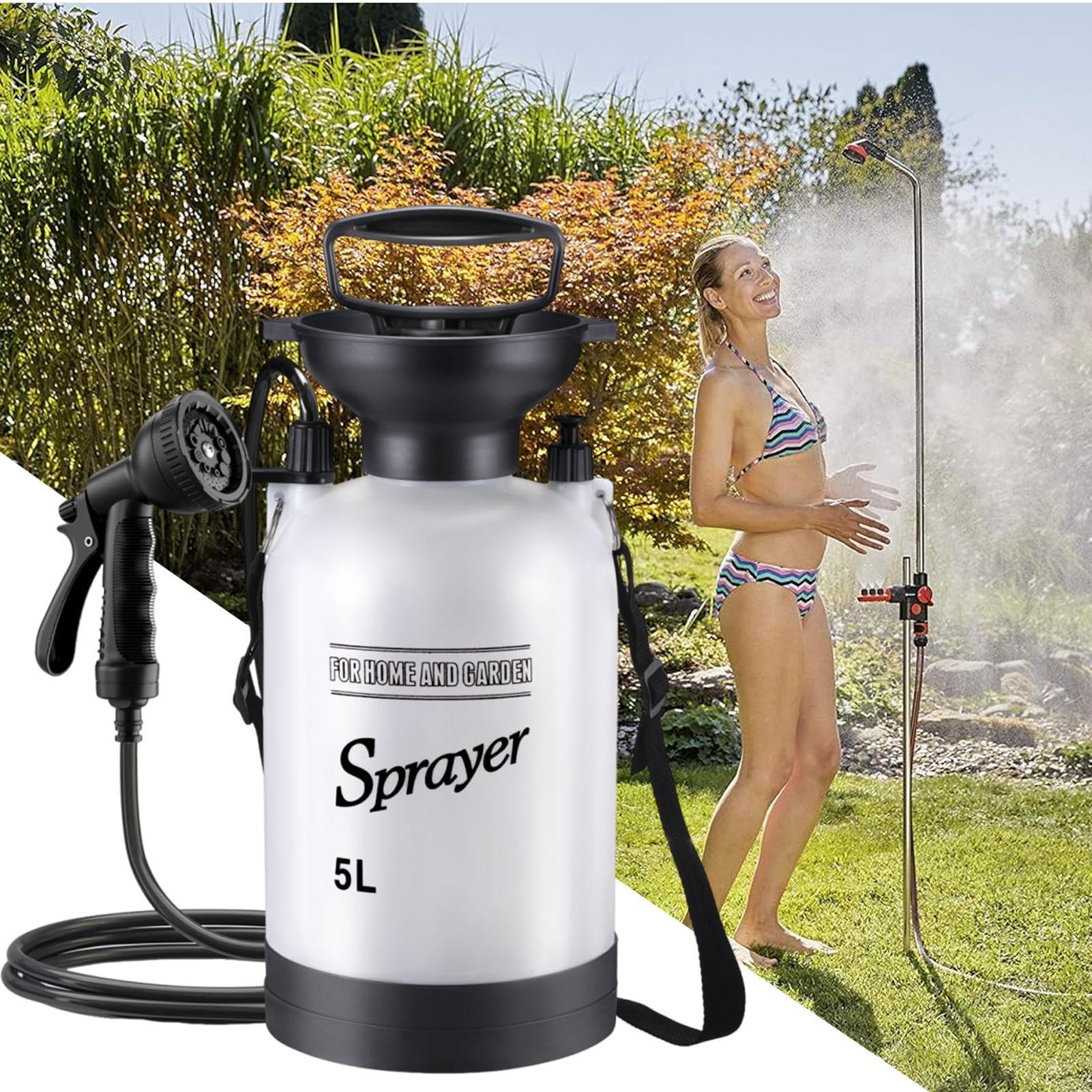 Douche portable Douche mobile avec pompe PE Pulvérisateur de lavage Accessoires d'extérieur avec pommeau de douche et tuyau pour animaux de compagnie et arrosage des plantes ainsi que