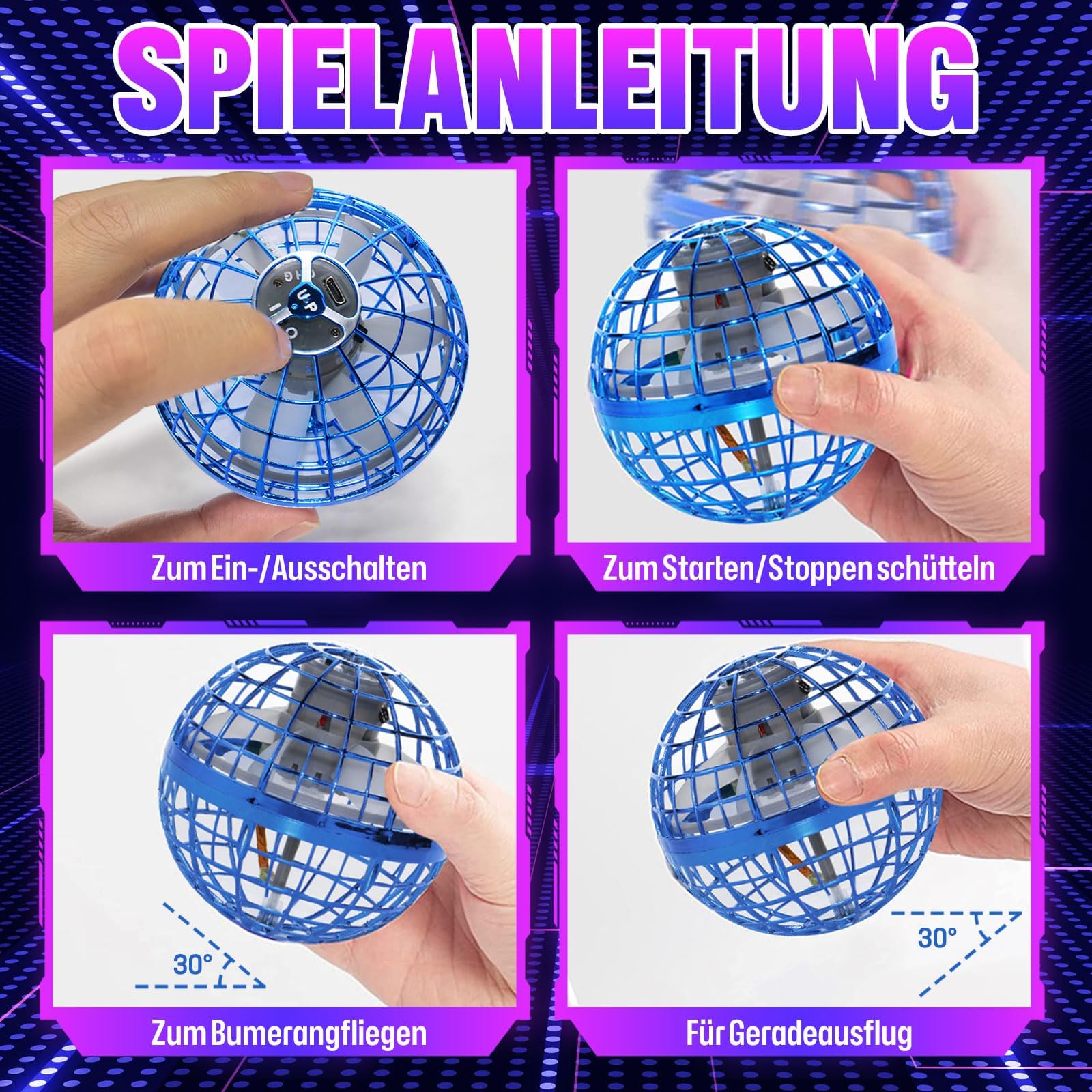Amplelife Fliegender Ball Pro - 2024 Flying Hover Ball Toys FüR Kinder Jungen Mädchen, Mini Drone Schwebender Boomerang Orb Spielzeug, Halloween Weihnachten Geburtstag Coole Geschenkidee (Blau)