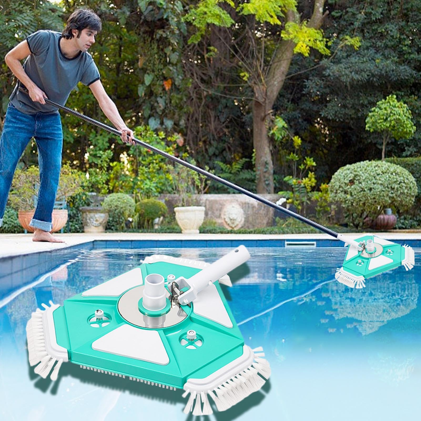 Spazzola per aspirapolvere per piscina, impermeabile, zavorrata, triangolare, testa rotante con 3 spazzole laterali per piscina, spazzola aspirante per piscine interrate | triangolare, testa rotante con 3 spazzole laterali per piscina, spazzola aspirante