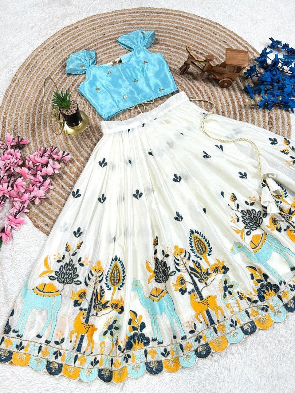 Kids Lehenga Choli for Girls Eid Special Printed Flared Lehenga Set with Blouse