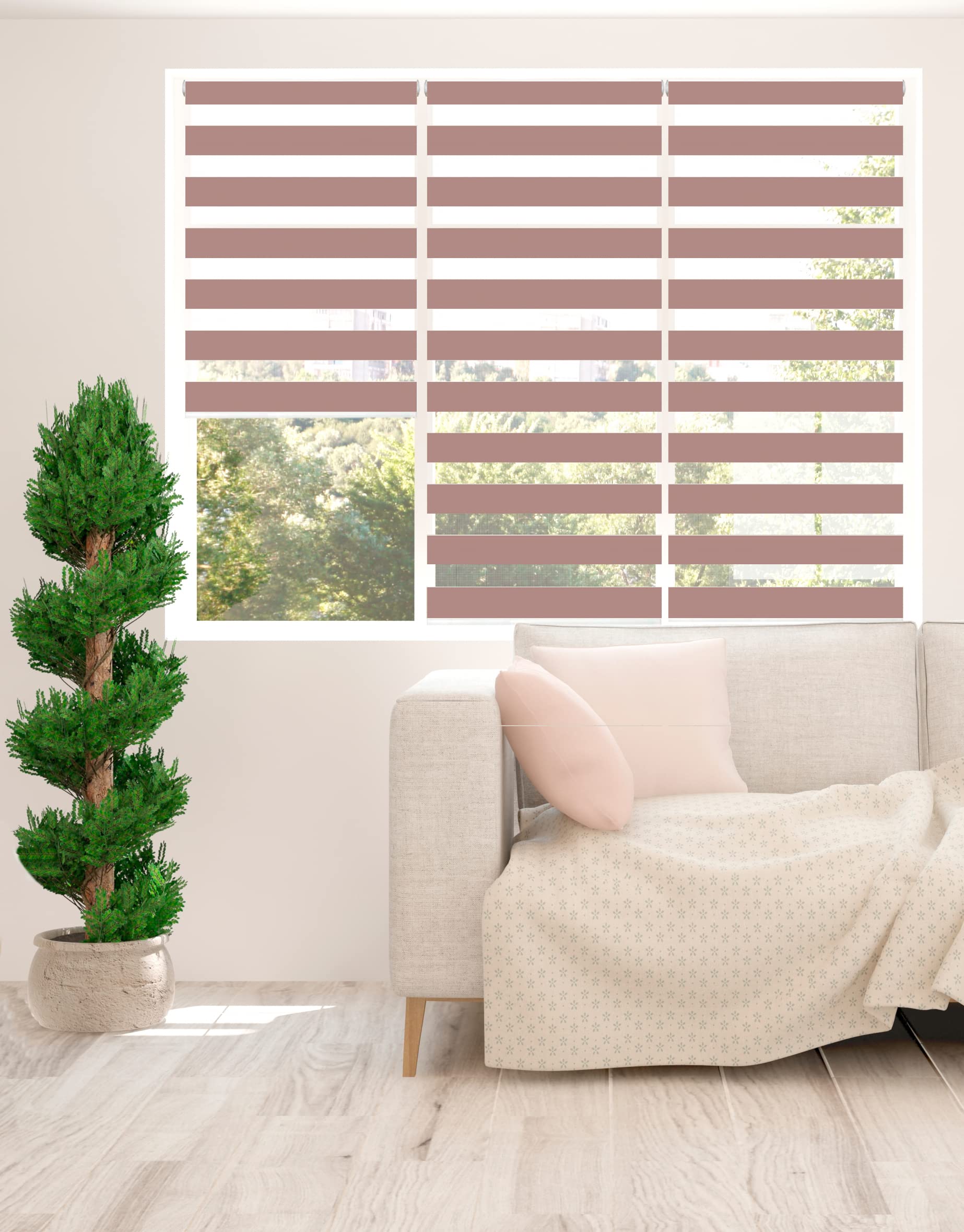Zebra Blinds- Day Night Zebra Blinds for Windows - Dual Layer Striped Fabric,Light Control Privacy Shades,Aluminium Cassette,Easy Fit Modern Roller Blinds – 155cm Drop (Pink, 177.5cm Width)