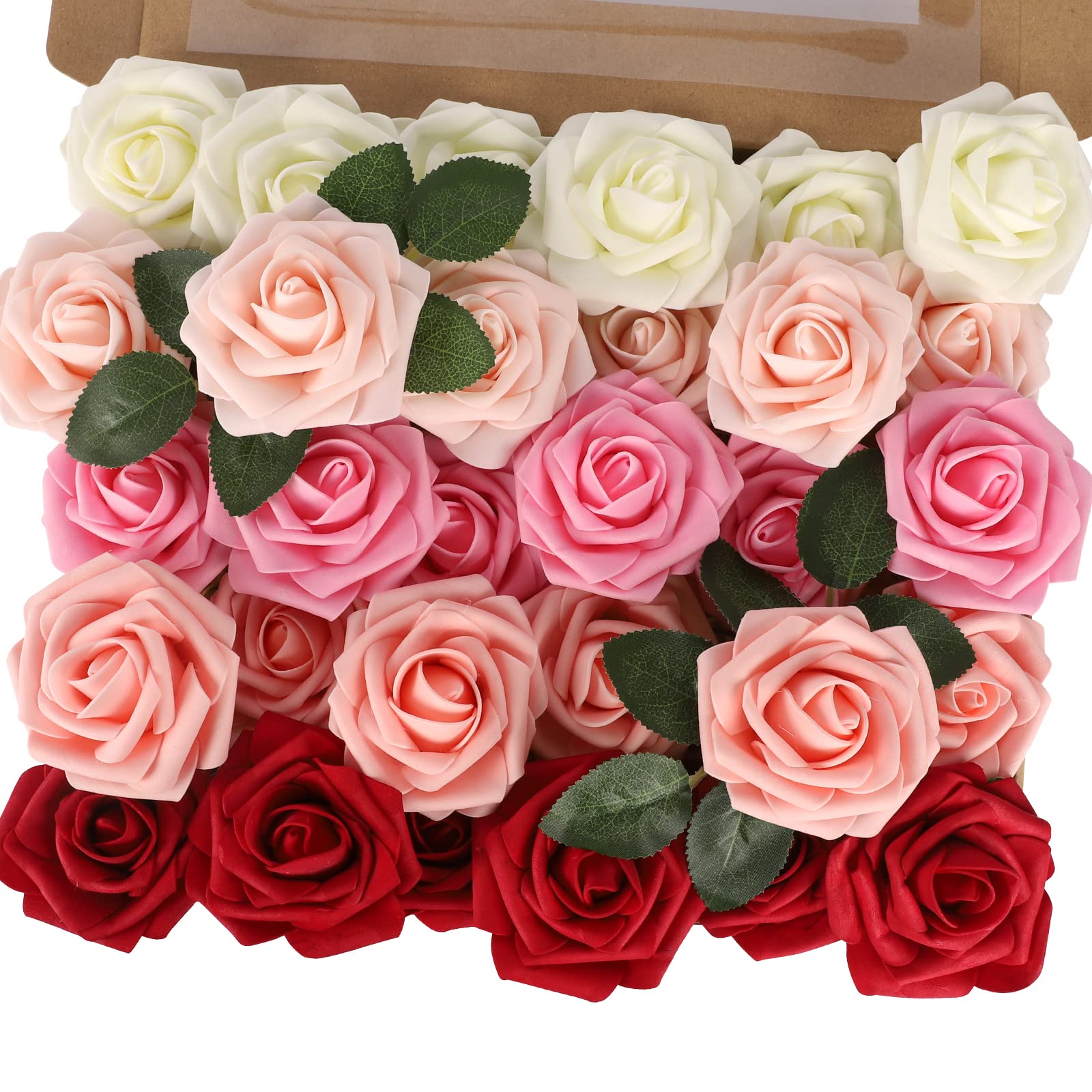 MACTING Artificial Flower Rose, 30pcs Real Touch Artificial Roses for DIY Bouquets Wedding Party Baby Shower Home Decor