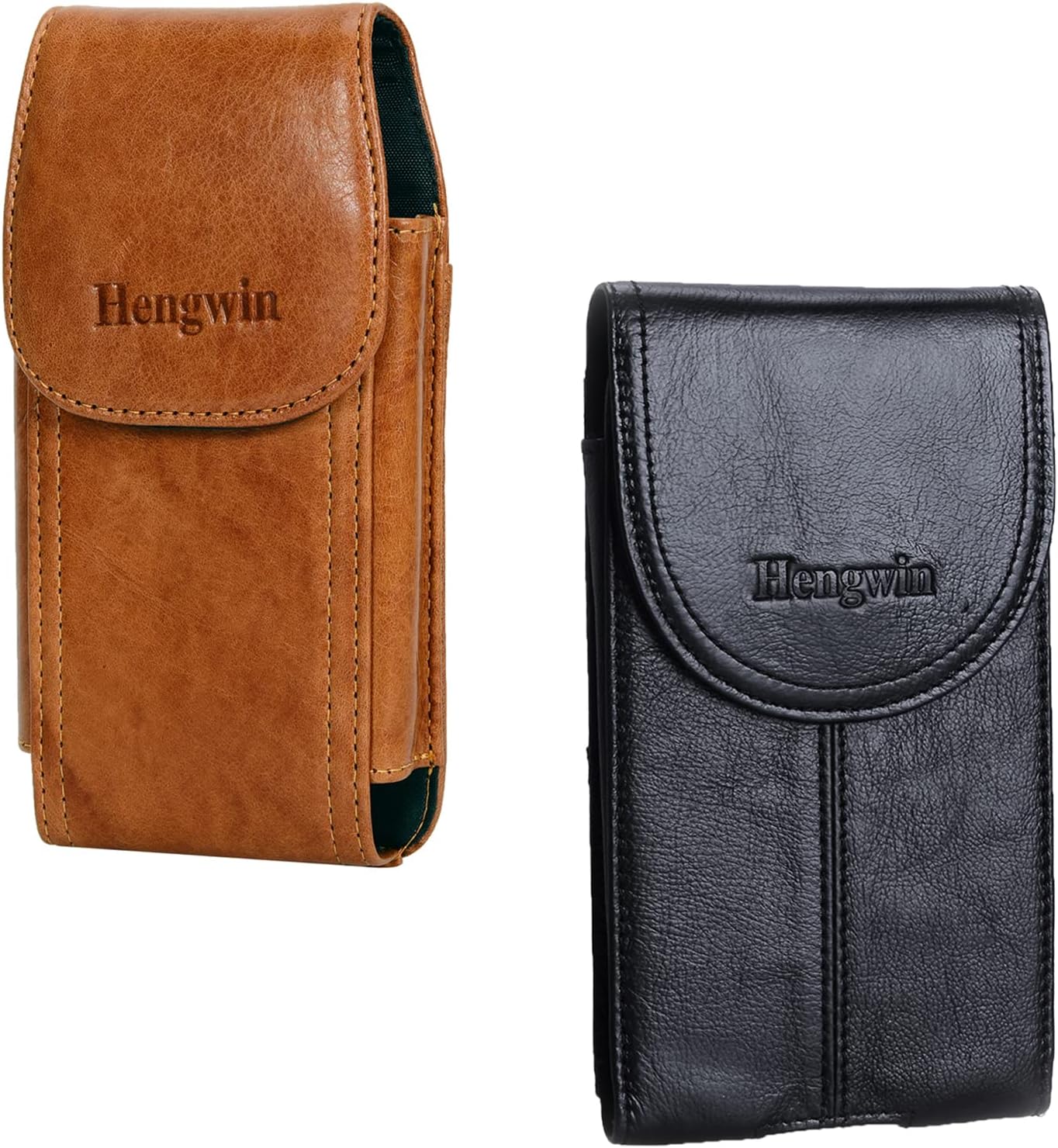 2 Pack Hengwin Leather Cell Phone Holsters with Belt Clip Belt Loop Closure