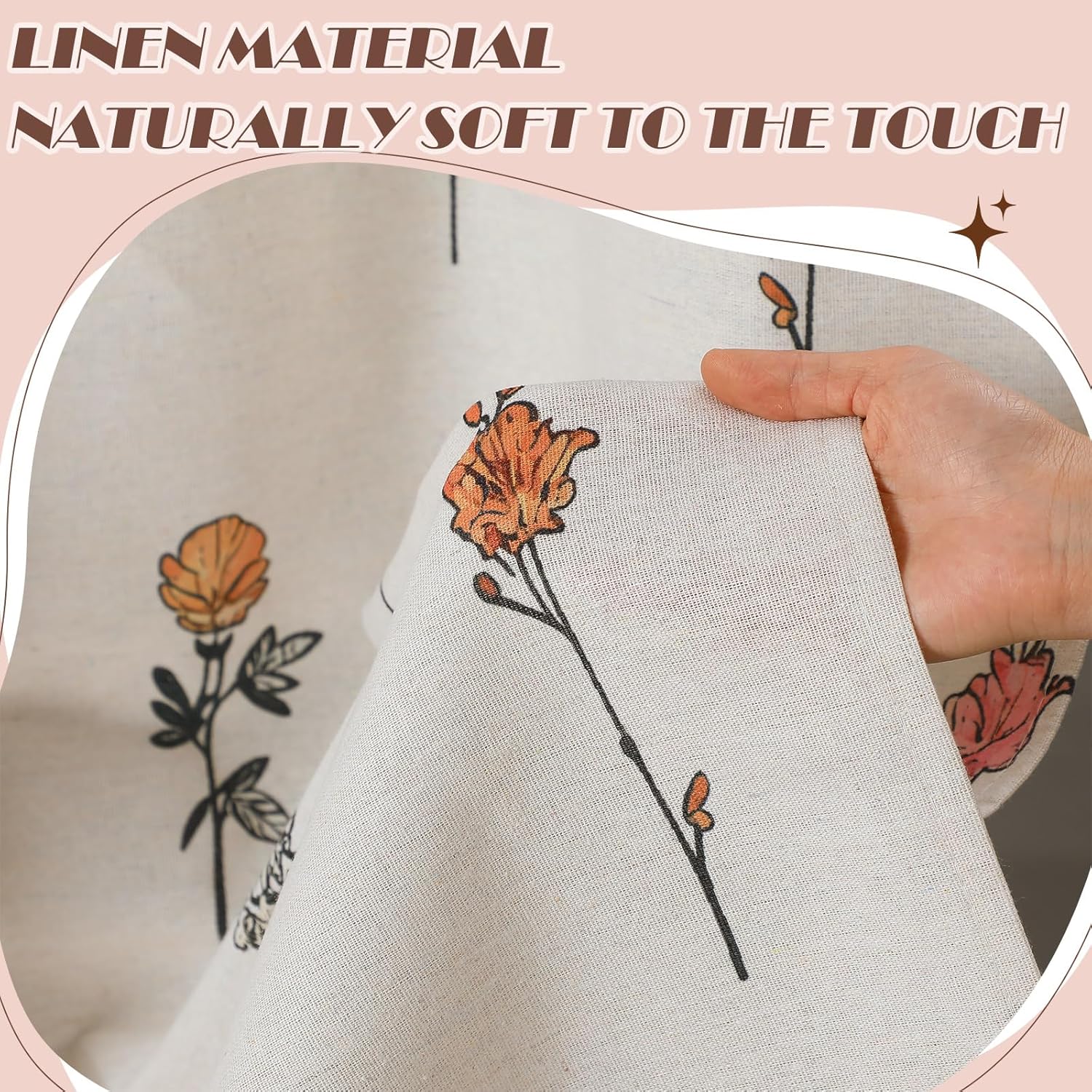 Tegeme Floral Linen Shower Curtain Vintage Cotton Linen Cottagecore Shower Curtain with Hooks Bathroom Decor for Cute Preppy Aesthetic Boho French Country Spring Housewarming Gift 72 x 72 Inch