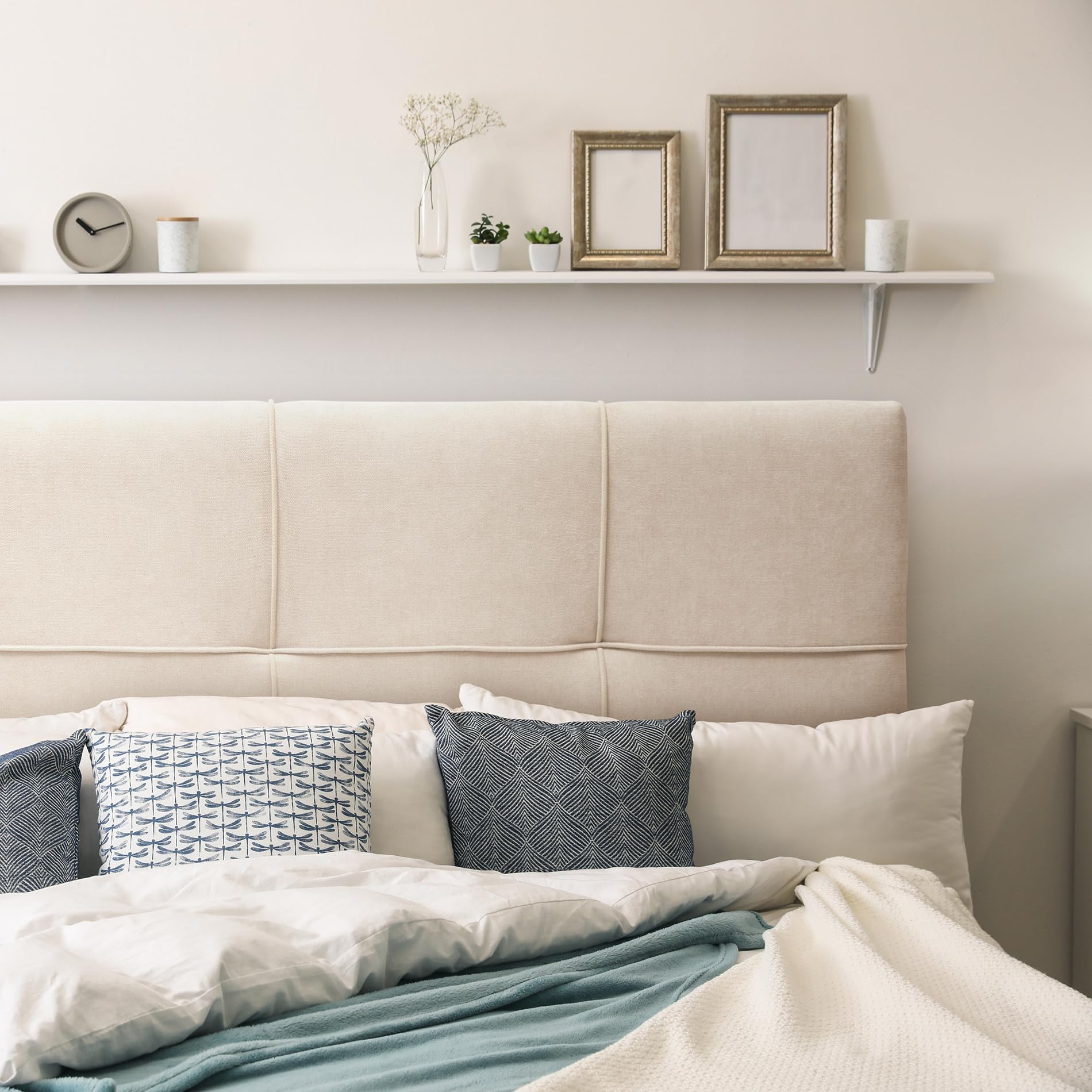 SUENOSZZZ-ESPECIALISTAS DEL DESCANSO Cabecero de Cama tapizado, Modelo Square para Camas de 90 (100 x 57 cm) Tela Verde Agua