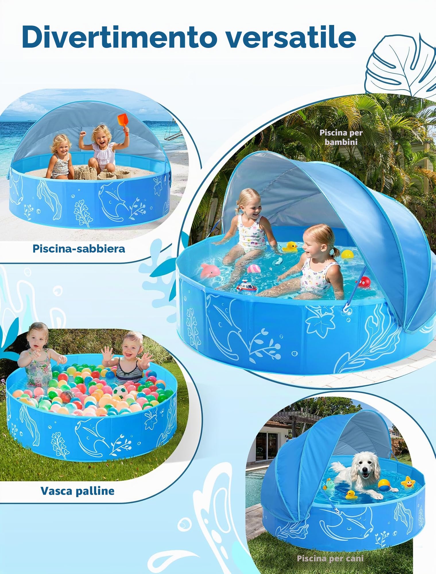 Hikiddy Piscina Pop-up per Bambini con Tettoia: Piscina Parasole per Bambini, Blu