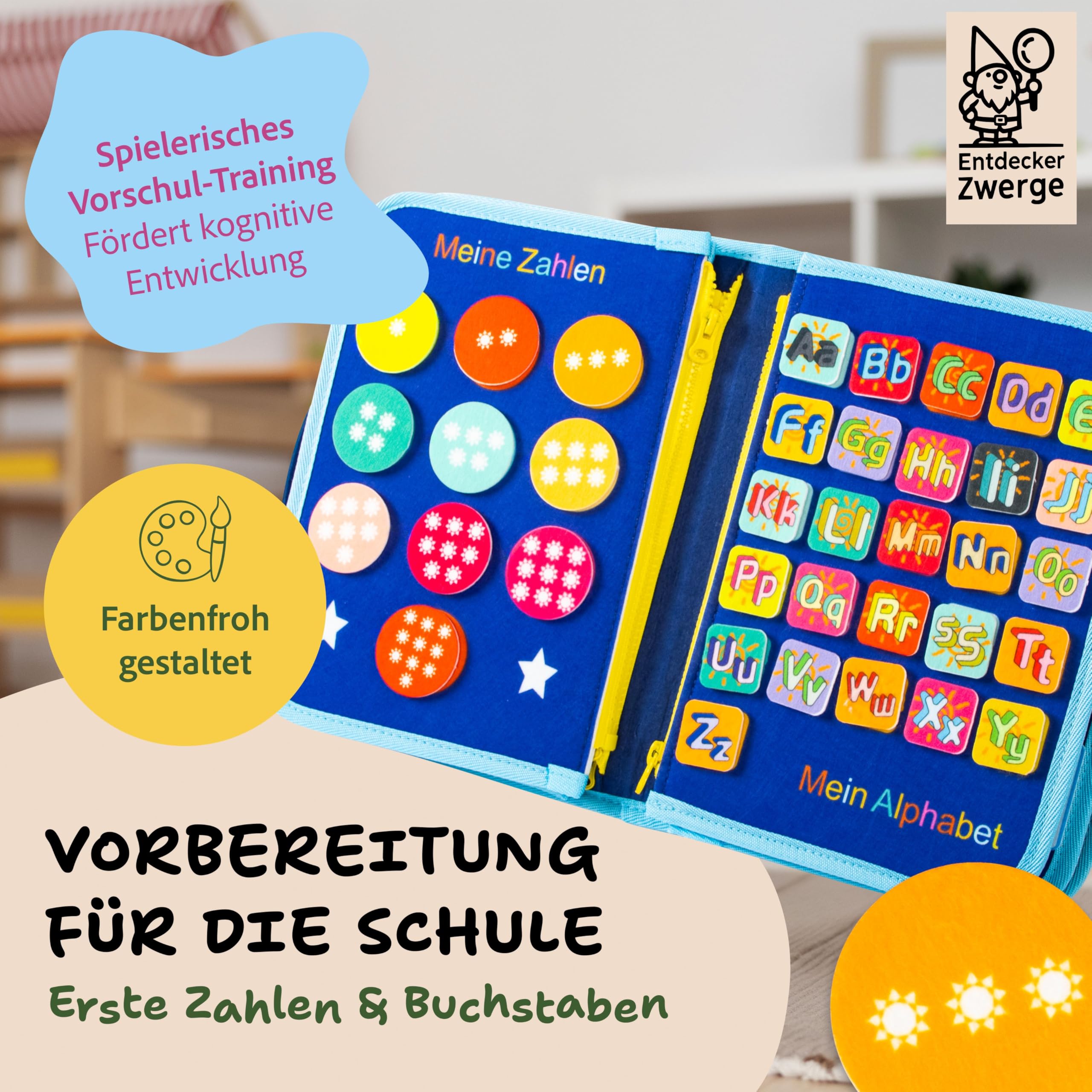 Montessori Busy Board ab 3 Jahre - Lernspielzeug mit deutschen Inhalten - Busy Book mit 25 Aktivitäten - Motorikspielzeug - Activity Board für Kinder - Reisespiel - in Geschenkbox