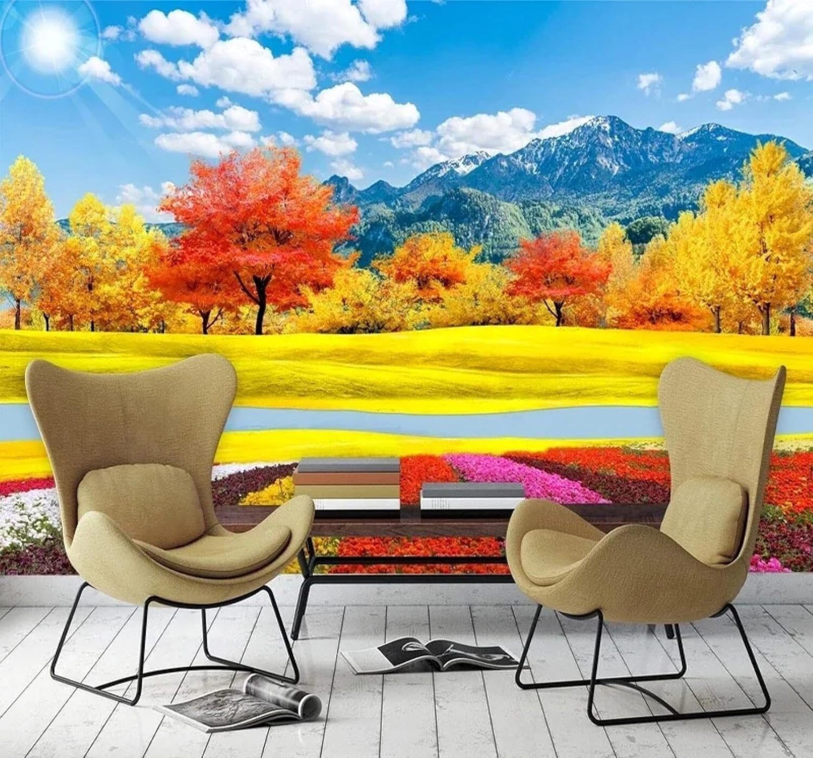 XLMING Beautiful Autumn Forest Landscape Natural Scenery 3D Wallpaper Premium Textured Silk Study Dining Living Room Bedroom Sofa TV Wall Easy Install-350cm×256cm