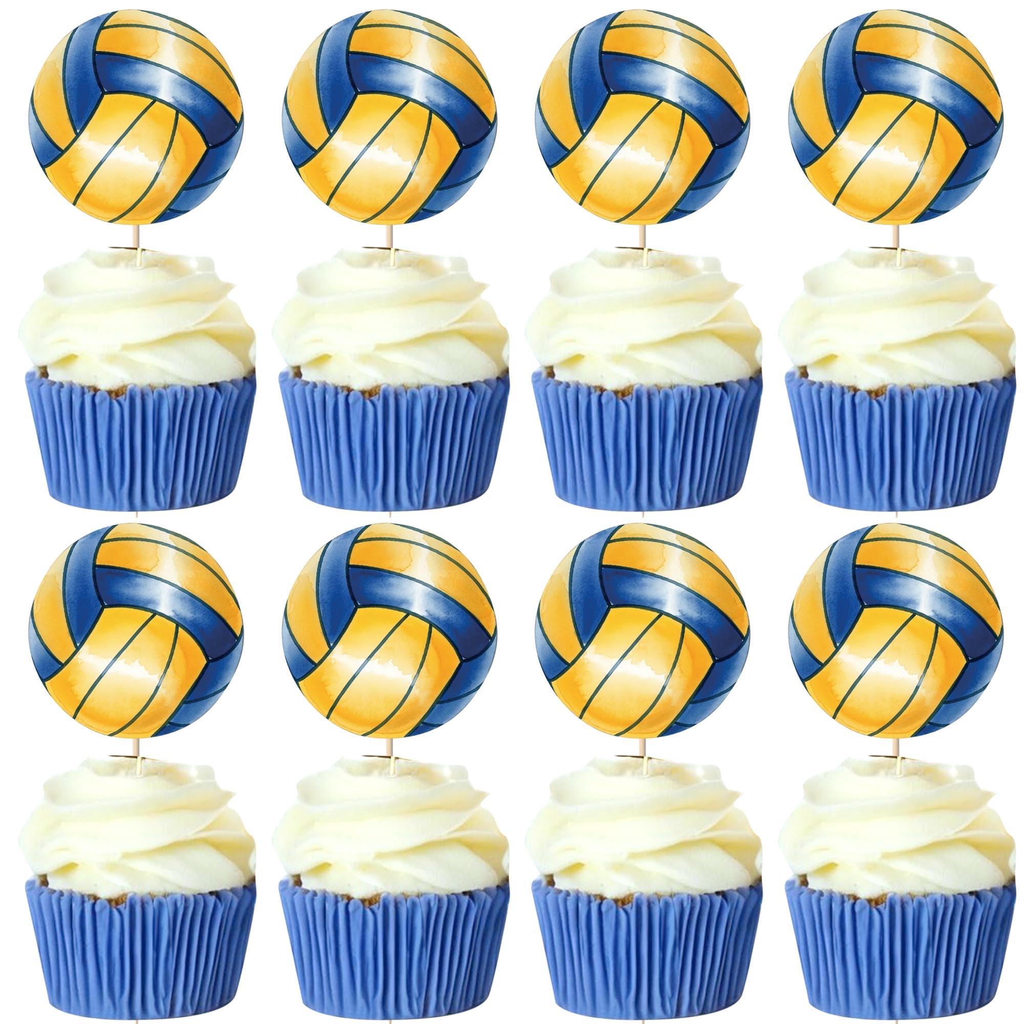 SYKYCTCY 40 Pack Volleyball Cupcake Toppers Rice Paper Sports Ball Cupcake Picks Volleyball Birthday Cake Decorations for Sports Theme Baby Shower Kids Player Birthday Party Supplies