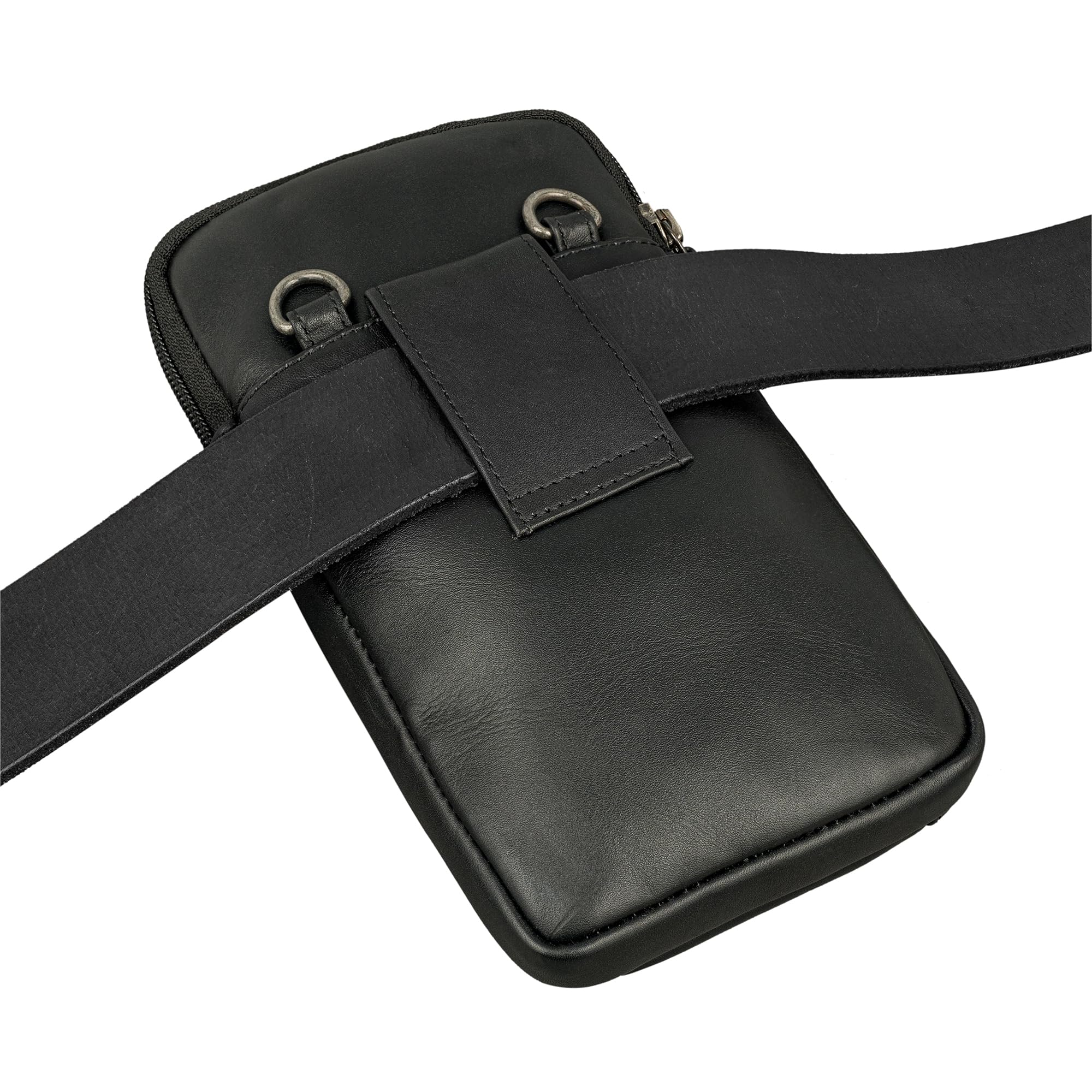 STILORD 'Mikael' 3-in-1 Brusttasche Herren Leder Umhängetasche Gürteltasche Handytasche zum Umhängen - Stilvoller Brust-Beutel Klein Schultertasche Männer aus Echtleder, Farbe:schwarz