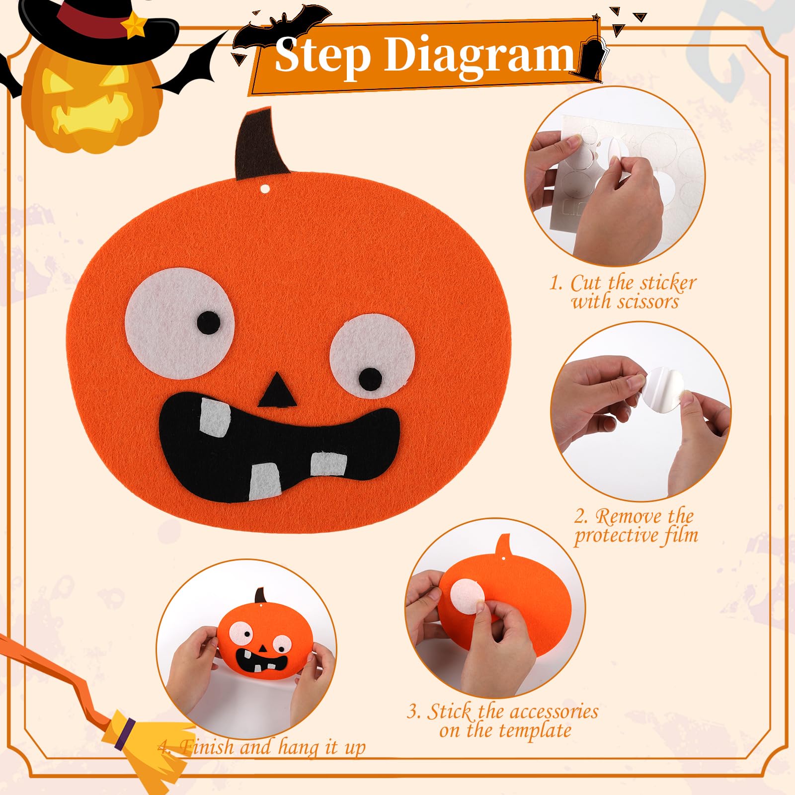Kit De Manualidades De Fieltro De Halloween – 9 Figuras De Esqueletos, Calabazas, Fantasmas Y Más, Para Niños De 3 A 8 Años