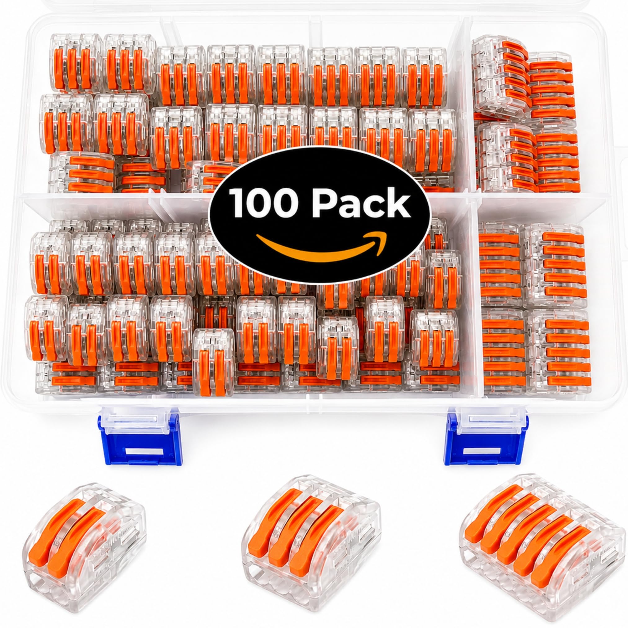 100 Conectores Rápidos de Cable Eléctrico con Palanca, Terminales Transparentes y Reutilizables para Empalme de Cobre y Aluminio, 2/3/5 Vías, Instalaciones Seguras en Hogar y Oficina