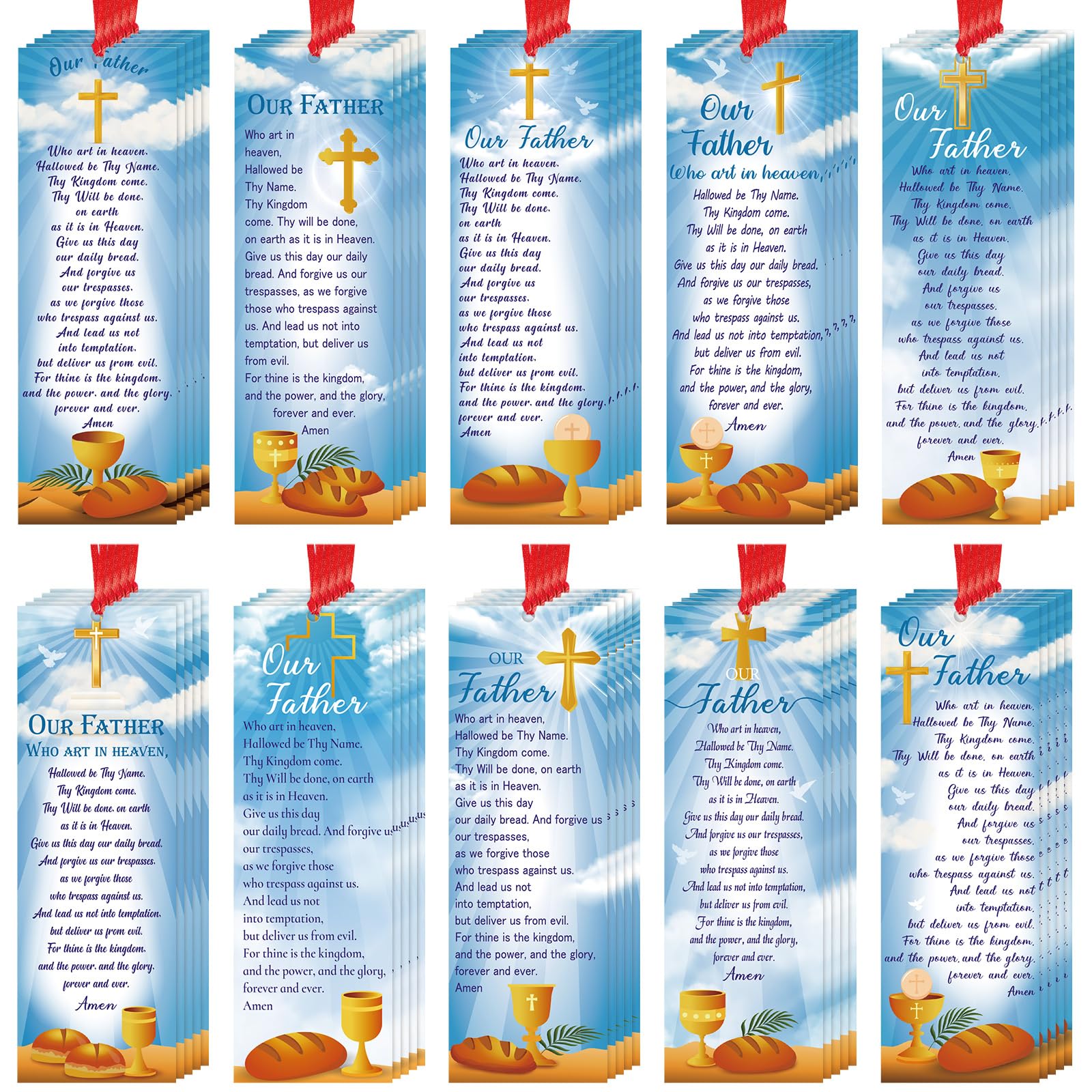 PerKoop 60 Pcs Lord's Prayer Bookmarks Bulk Religious Christian Bookmarks Bible Verse Scripture Reading Book Marks Prayer Gospel Tracts Inspirational