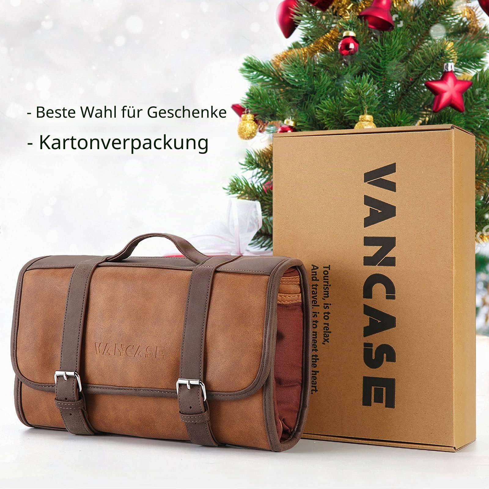 Vancase Kulturbeutel zum Aufhängen für Herren, Leder, Badezimmer- und Dusch-Organizer, Reise-Make-up-Zubehör, tolles Geschenk