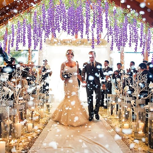 Miniatura 7 de Paquete de 12 flores artificiales de seda, glicinia, vid de ratta, flores colgantes (azul)