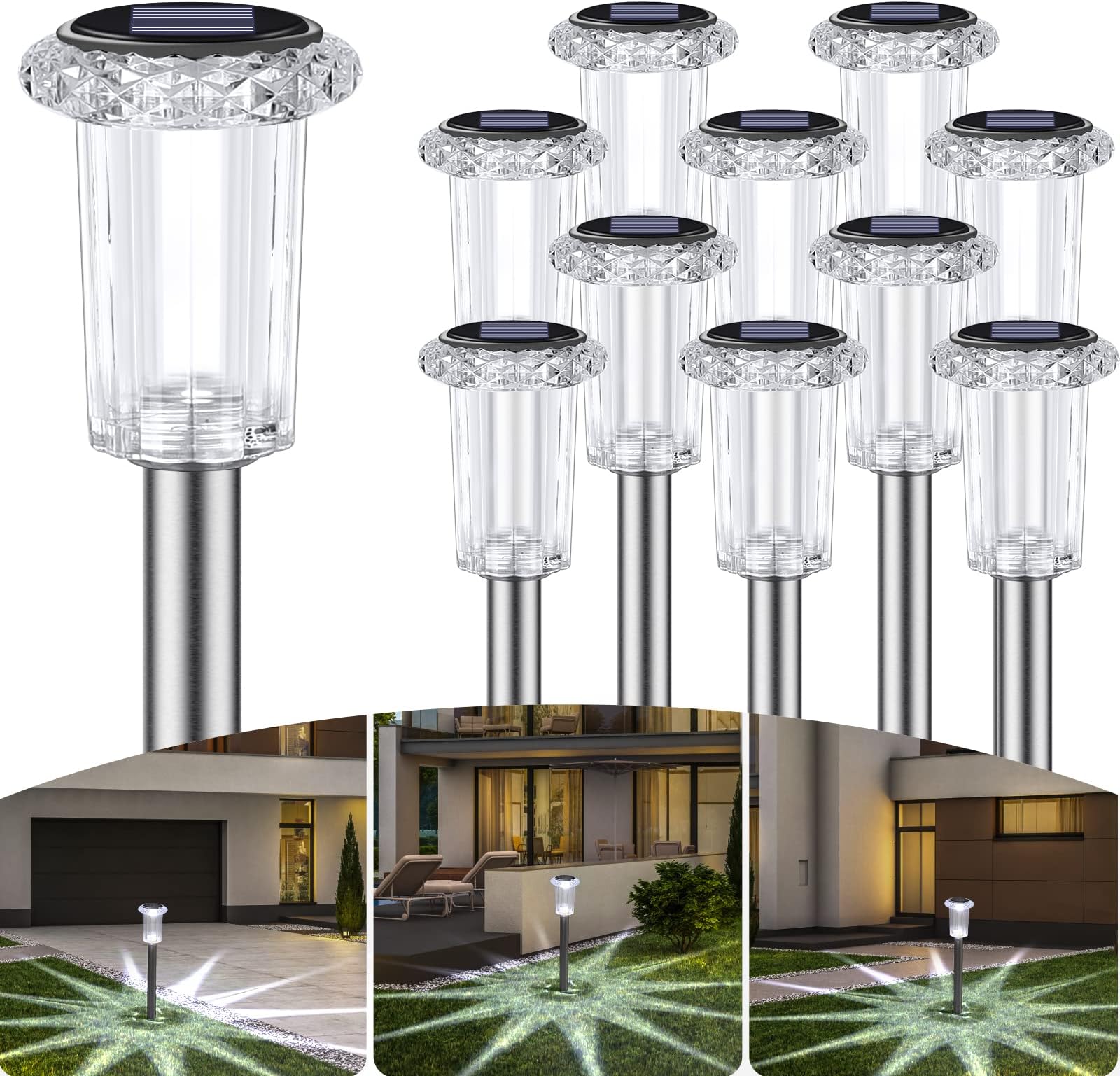 GrelunaSolar Outdoor Lights 10 Pack, Waterproof Solar Pathway Lights,Auto On/Off LED Solar Lights, Solar Garden Lights for Walkway Driveway Yard Backyard Lawn Landscape Decor