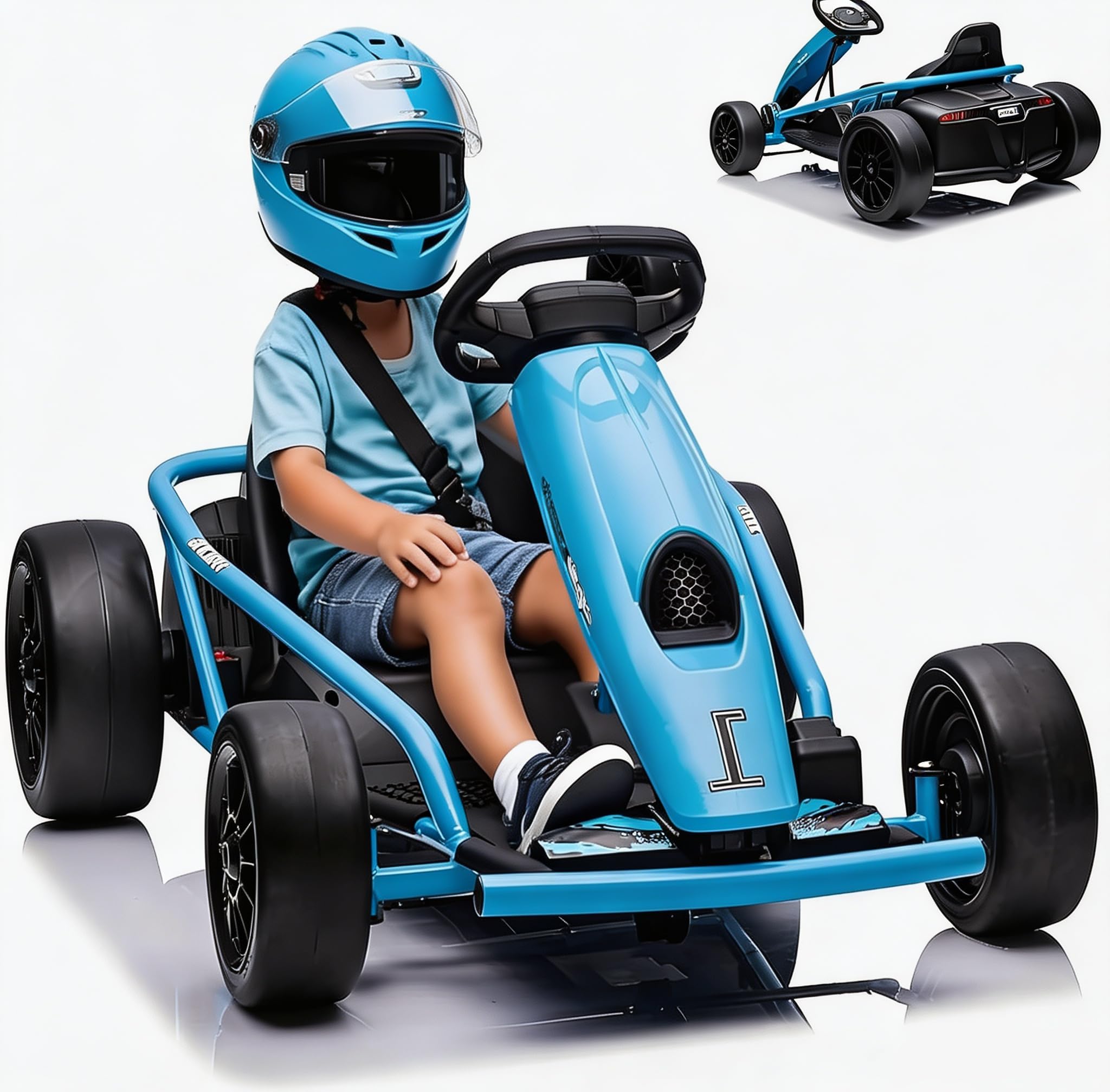Garvee Go Kart Elettrico Per Bambini 8-12 Anni 24V, Fino a 8 Km/h, Blu | Quad, Drift Kart, 2x300W, Batteria 9Ah Lunga Durata, Avviamento Progressivo, Musica