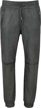 Mens Real Leather Trousers Grey Napa Sweat Track Pant Zip Jogging Bottom 3040