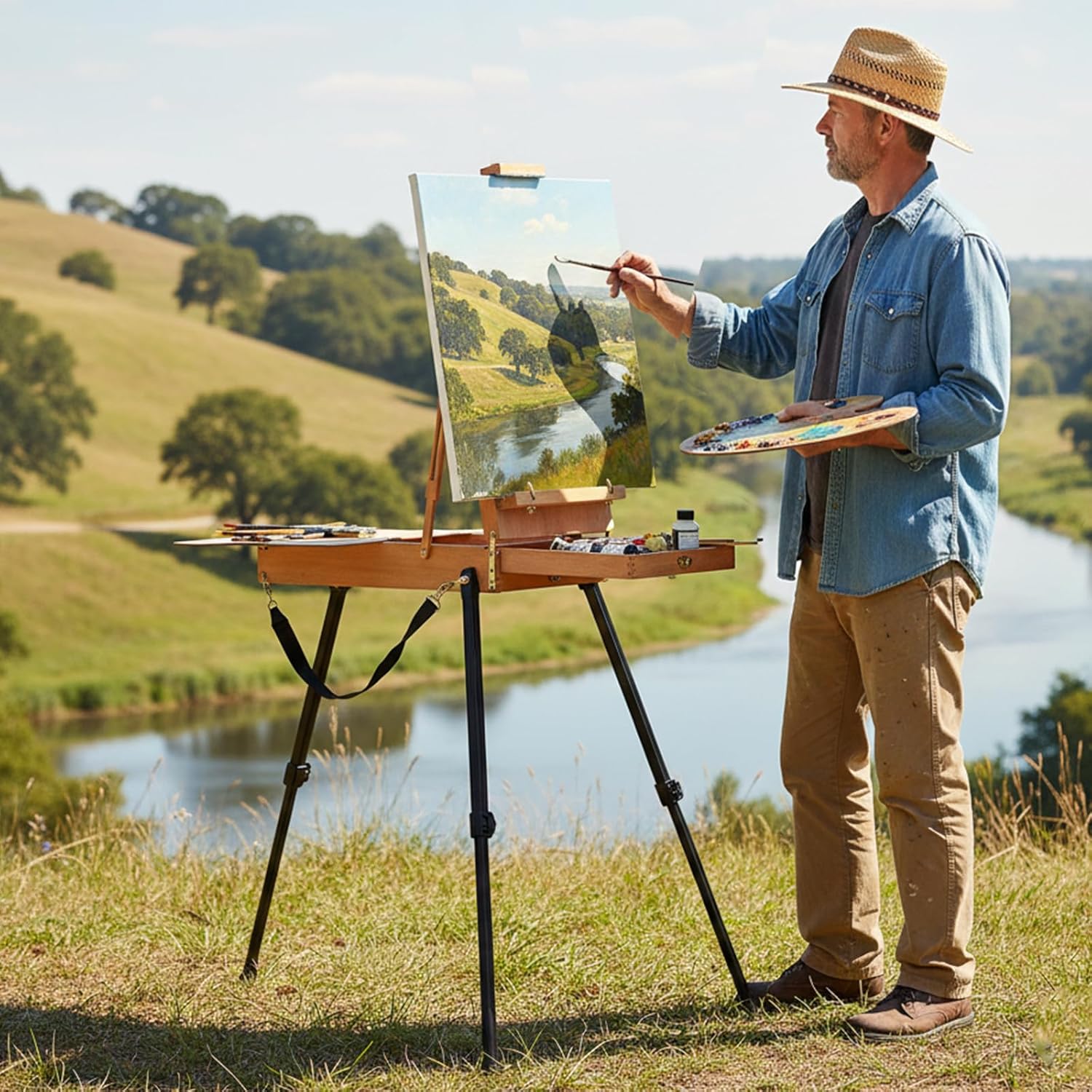 Falling in Art Light Weight French Style Field and Sketchebox Easel with Aluminum Tripod, Adjustable Beechwood Tripod Standing Easel with Drawer, Palette - Image 8