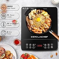 Vista 3 de Portable Induction Cooktop, Hot Plate Electric Induction Cooker with Sensor Touch, 1800 Watts, 10 Temp from 140°F to 460°F, Countertop Burner with