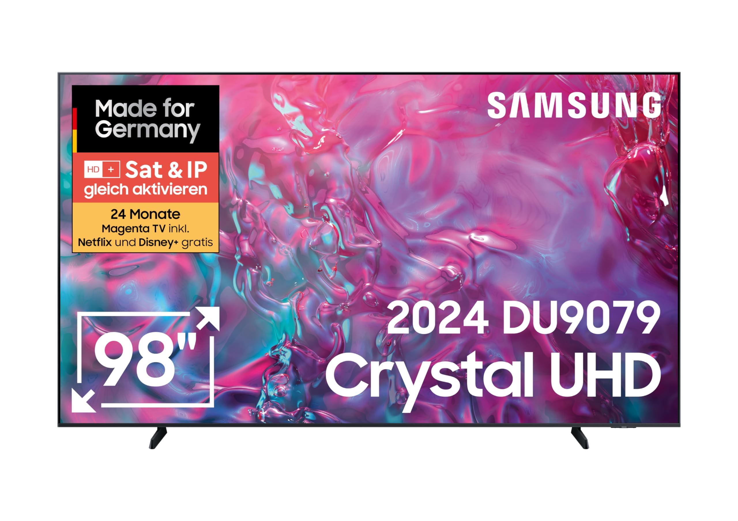 Samsung Crystal UHD 4K DU9079 telewizor 98 cali, Samsung TV z AI Supersize Picture Enhance, Motion Xcelerator 120 Hz, procesor Crystal 4K, Smart TV, KI TV, GU98DU9079UXZG, model niemiecki [2024]