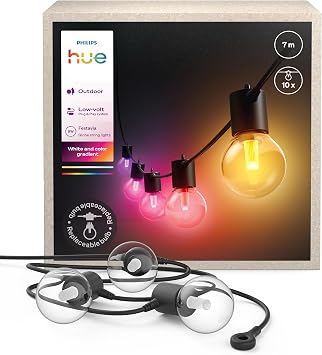 Philips Hue Festavia Globe dış mekan ışık zinciri, beyaz ve renkli ambiyans, 7 m LED ışık zinciri, 10 lamba küresi, kısılabilir bahçe aydınlatması, Hue App, Alexa, Google Assistant, Apple Home ile