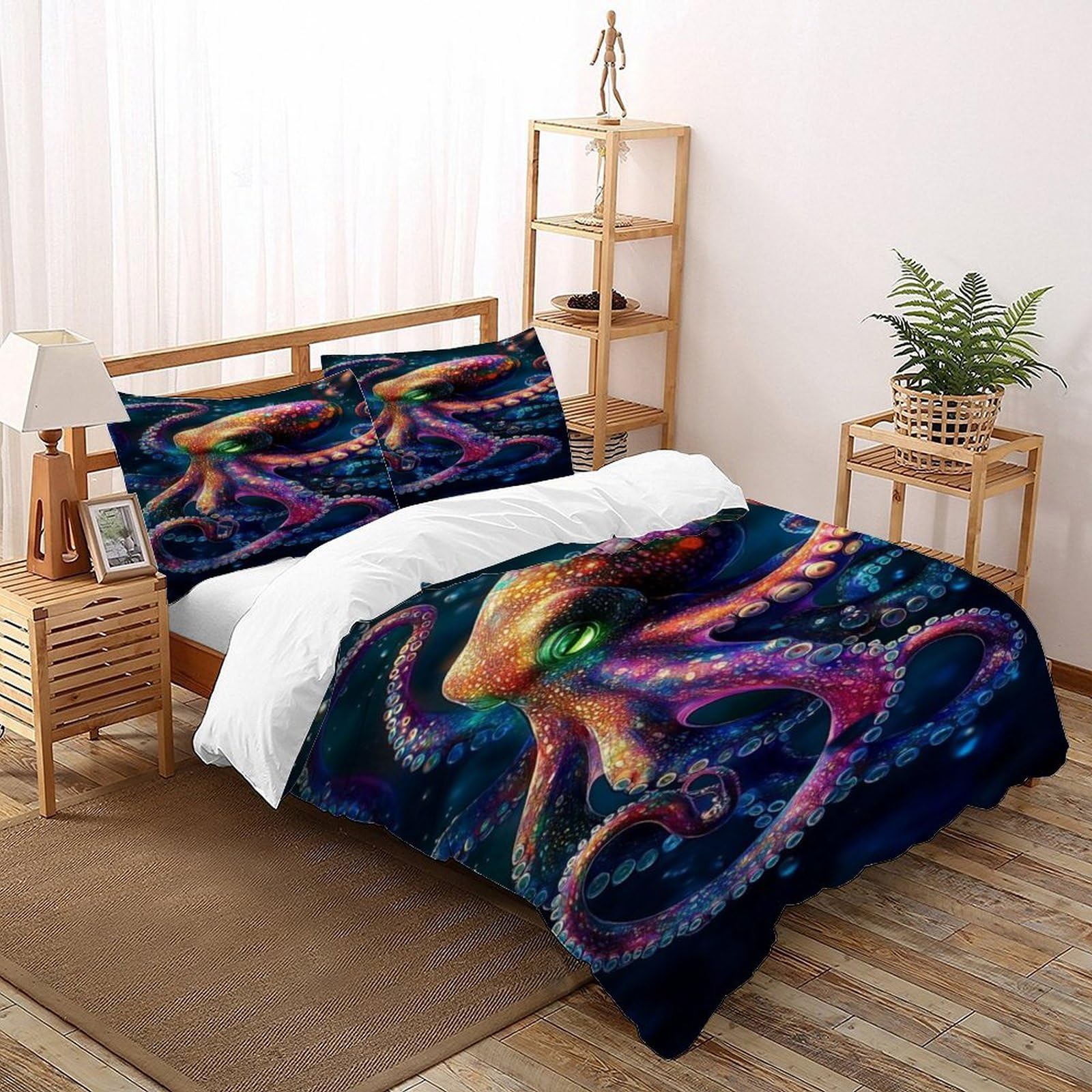 Octopus Bubbles Bedding Set 3D Digital Printing Animal Theme Wildlife Marine Animal Duvet Cover Set Chic Breathable Quilt Cover Universal for All Seasons with Pillowcase Super King（260x220cm）