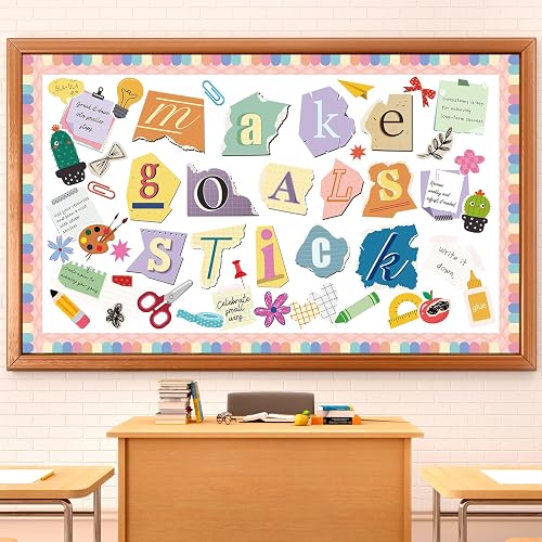 Pasimy Motivational Bulletin Board Decoration Set Inspirational Classroom Decorations Make Goals Stick Bulletin Board Set Positive Cutouts for School Office Home Teacher Classroom Wall Door Supplies